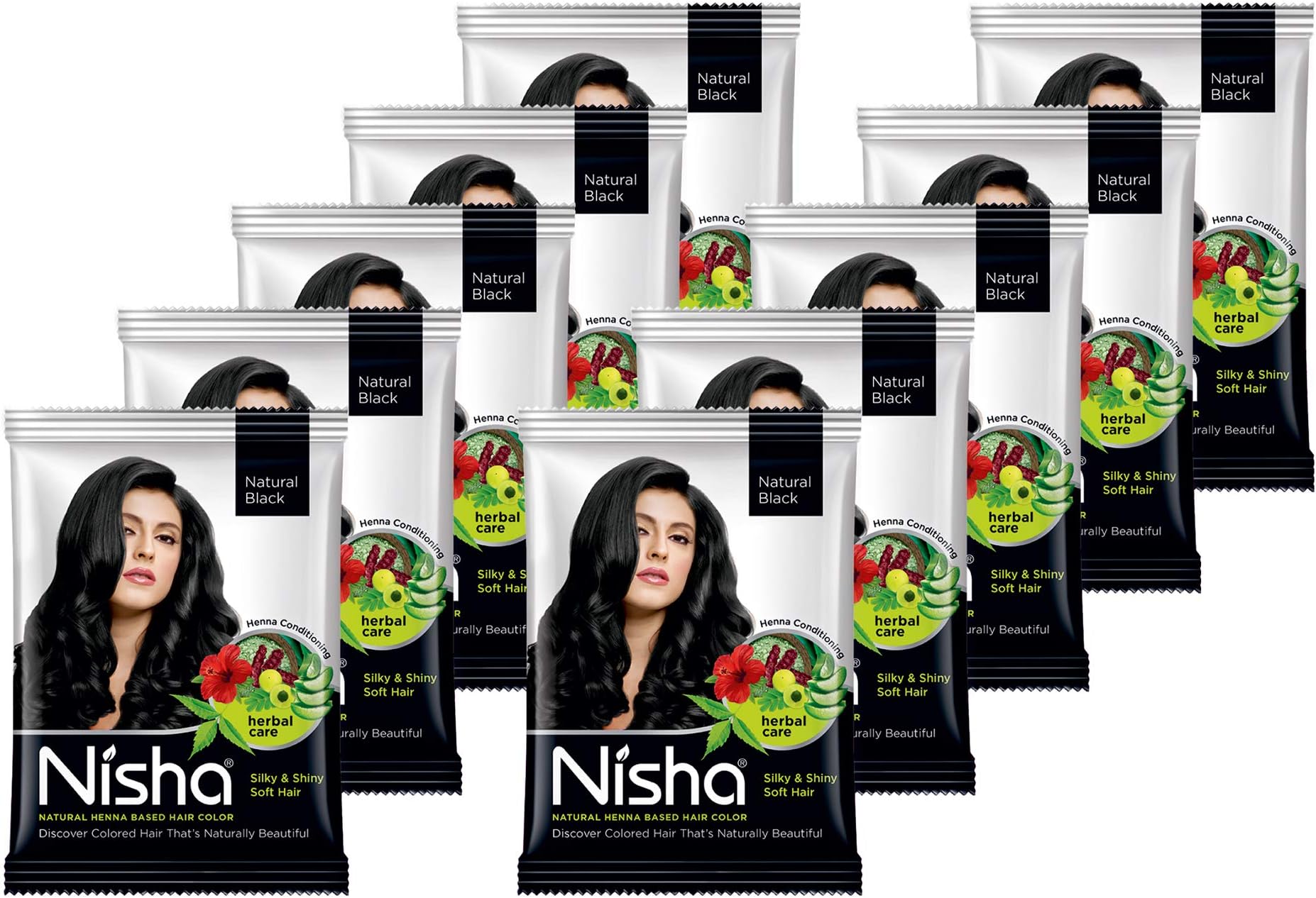 Natural Henna Based Hair Color Henna Conditioning Herbal Care silky & Shiny Soft Hair 10gm Each Pack (Natural Black, Pack of 10)