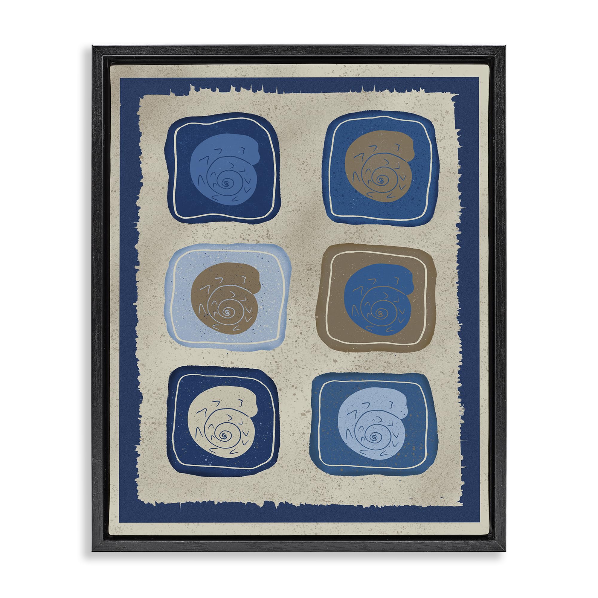 Stupell Industries Jet Black (Matte) 'Blue Blocked Nautilus'| Floating Frame Canvas Art