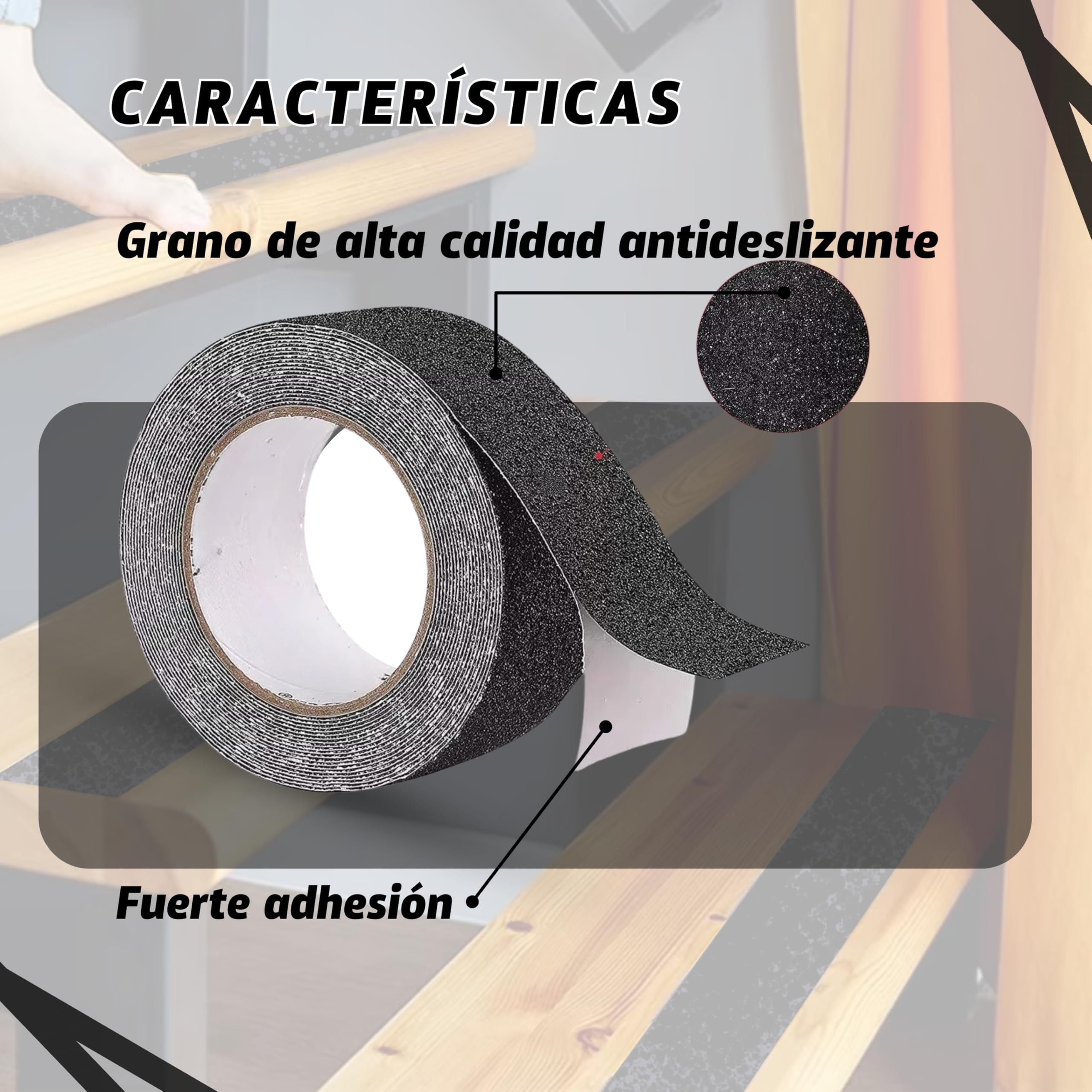 Pack 2 Cinta Antideslizante Escaleras 5cm x 5m. Tiras Antideslizantes Escaleras para Interiores y Exteriores. Fuerte Cinta Seguridad Adhesiva para Suelo Antideslizante. Evita Resbalones y Caídas