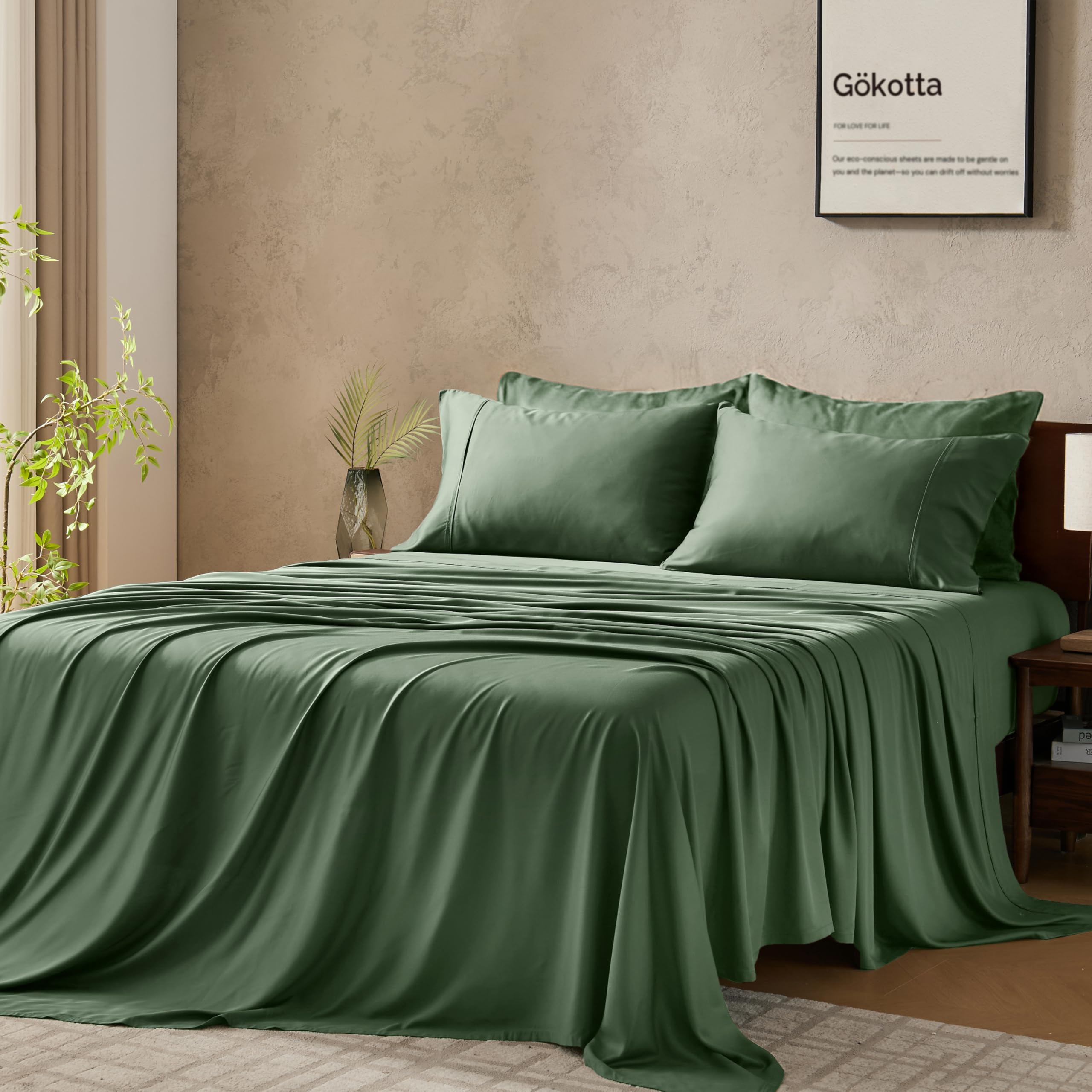 Bamboo Sheets King by Gökotta, FSC® Certified Bamboo Rayon Sheets King Size, 16 Inch Pocket Fitted Sheet with Elastic Corner Straps, Breathable Luxury and Soft King Sheets 4 Piece (Cream White, King) — view 11