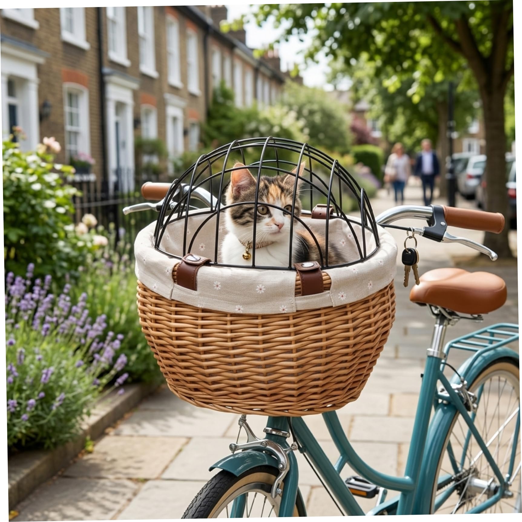 Cesta de Mimbre Segura para Bicicleta de Perro, 12x10x8 Pulgadas, con Cubierta, Soporte para Bicicleta, transportador de Mascotas para Perros pequeños y Gatos, Cesta de Almacenamiento