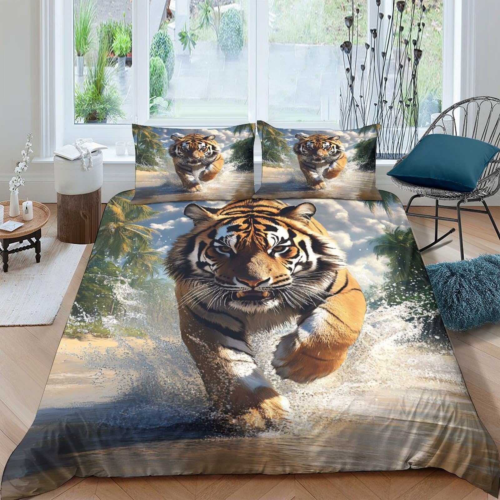 Ctjqhvkz Style-1 3D Printed Running Tiger Fitted Sheet Microfiber Soft Animal Theme Bed Cover For Bedroom Guest Room Decor Single（135X200cm）