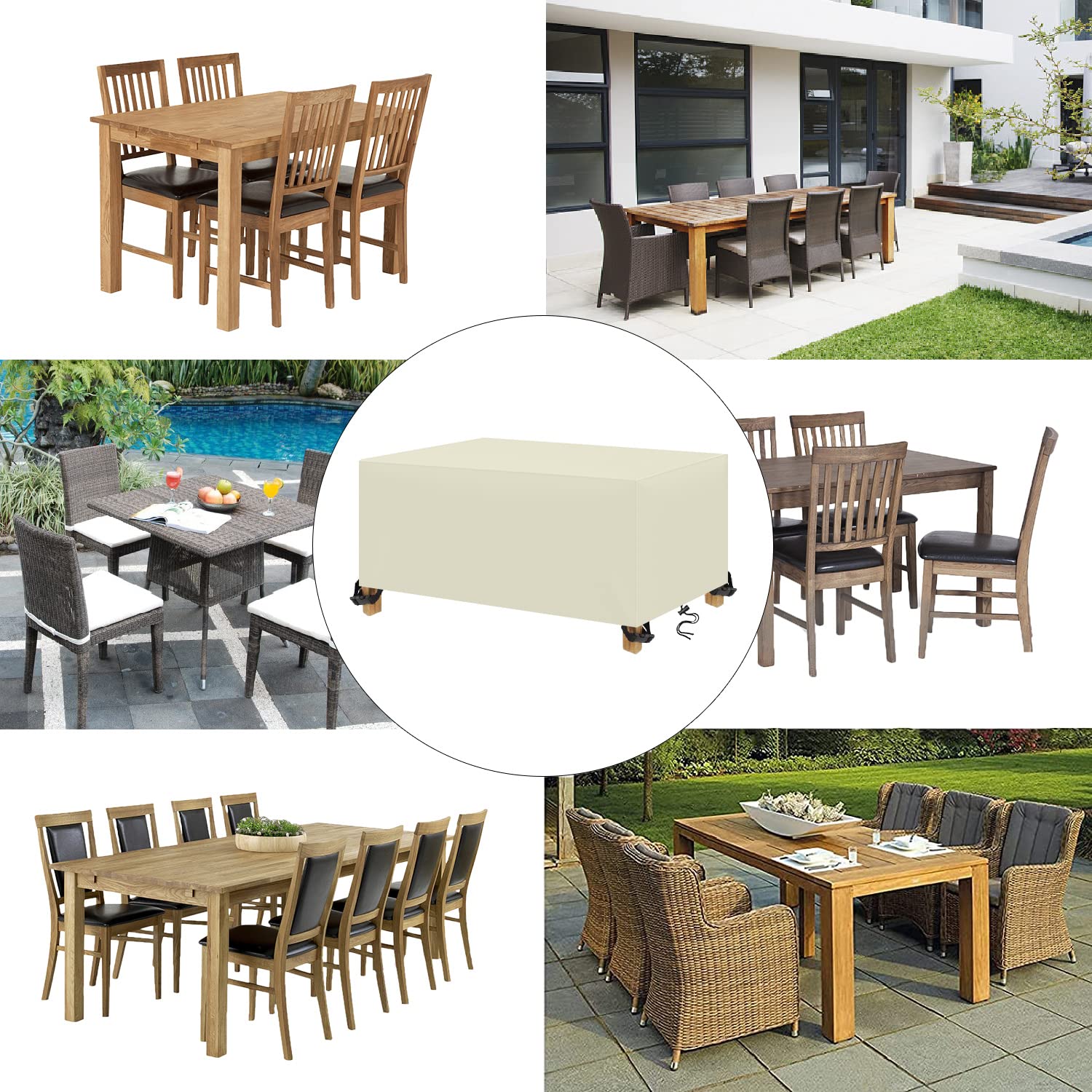 Copertura per Mobili da Giardino,Copertura Tavolo Esterno,Copertura Mobili da Giardin Rettangolari,Tessuto 420D Oxford,Impermeabile, Antivento,Anti-UV, Antipolvere(220x80x75cm,Bianco crema)