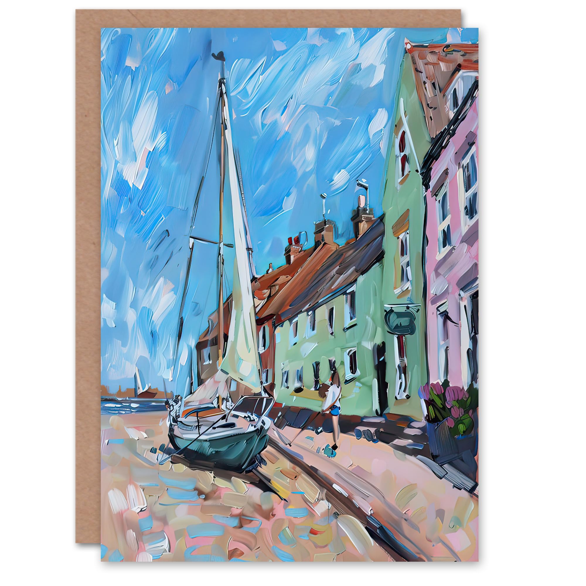 Artery8 Greeting Card Aldeburgh Harbour Acrylic Painting Sailboat Blank For Him Or Her Art Birthday Card