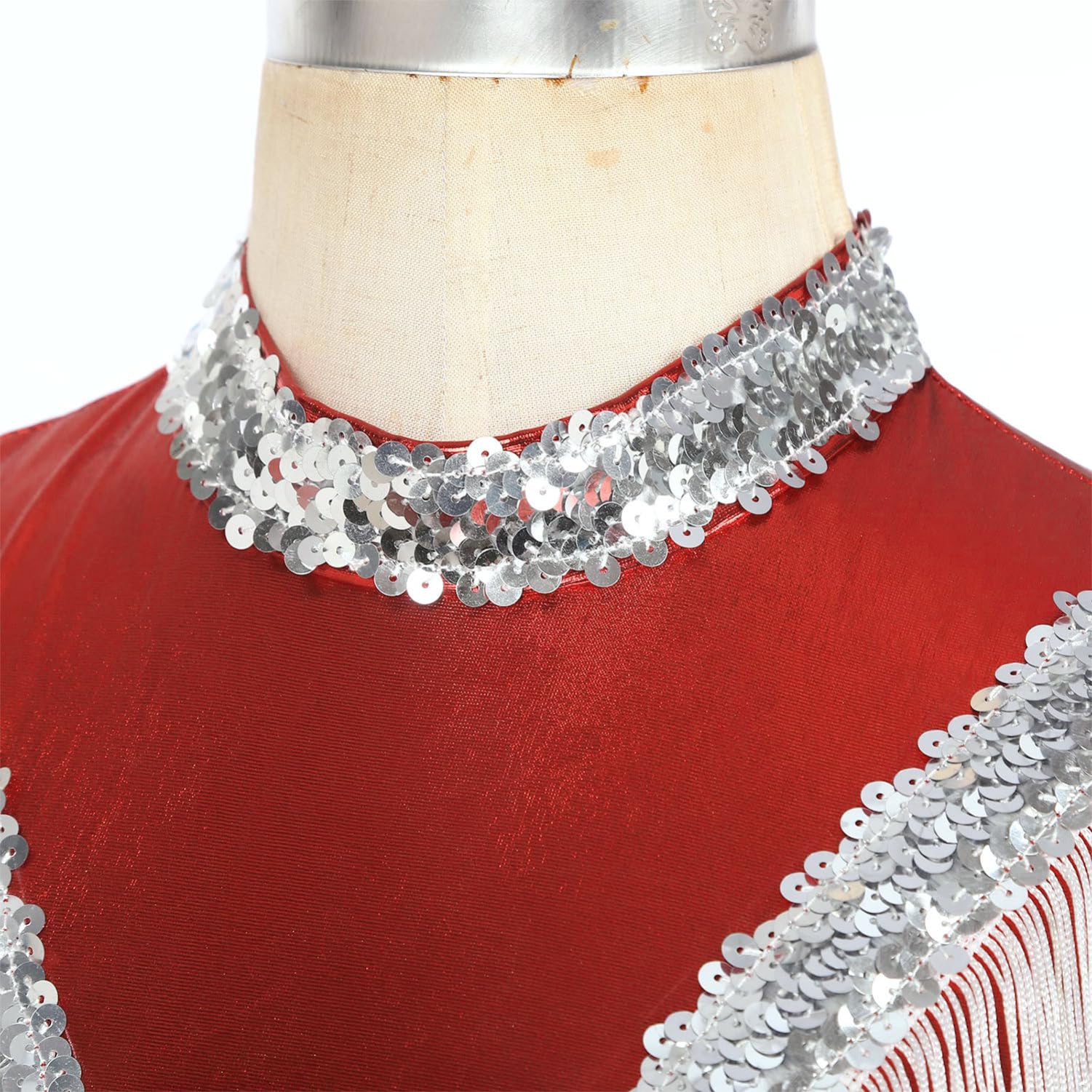iEFiEL Maillot Brillante de Baile Latino con Flecos para Mujer Patinaje sin Mangas Leotardos Danza Salsa Tango Jazz Rumba