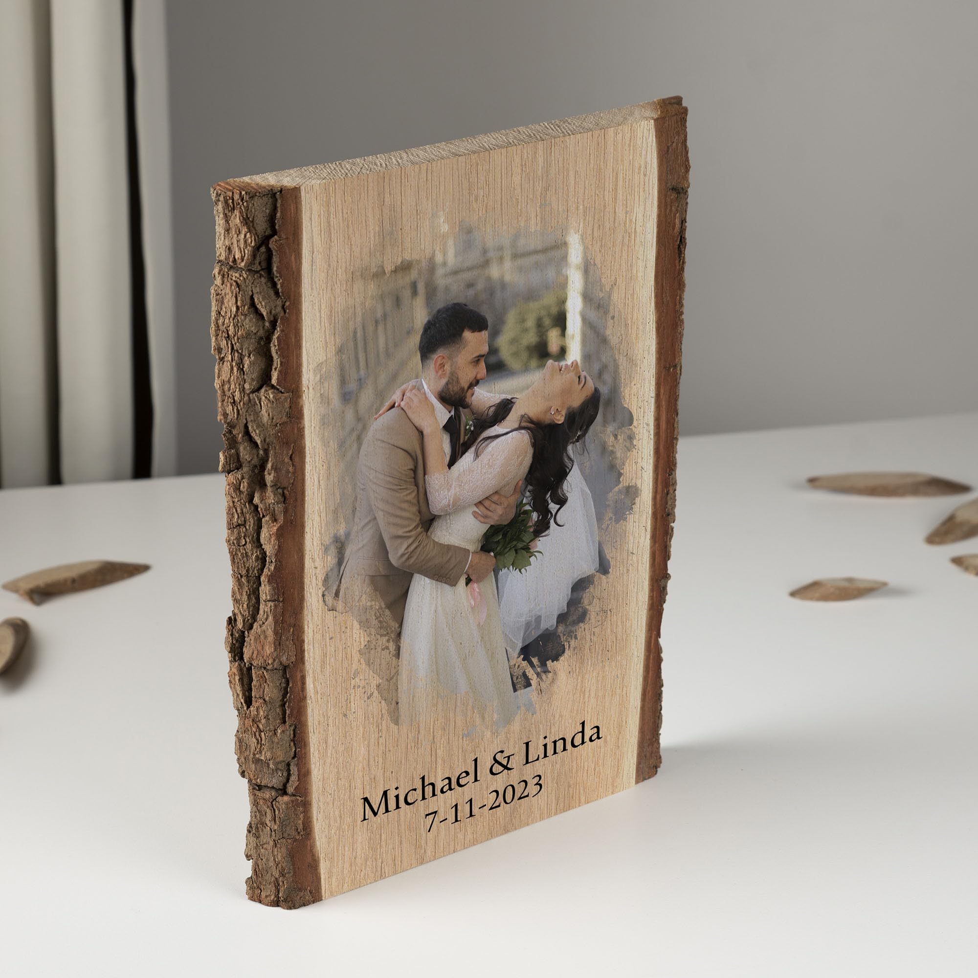 Cadeauki Image sur bois avec écorce - Cadeau photo sur planche en bois rustique avec écorce - Cadeaux personnalisés pour hommes (3)