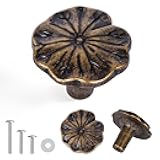 CEYMIO 8 Pack 1.2 Inch Antique Brass Flower Cabinet Knobs, Vintage Floral Drawer Pulls – Decorative Dresser Handles for Furniture, Vanity, Closet, Bathroom – Unique Antique Hardware