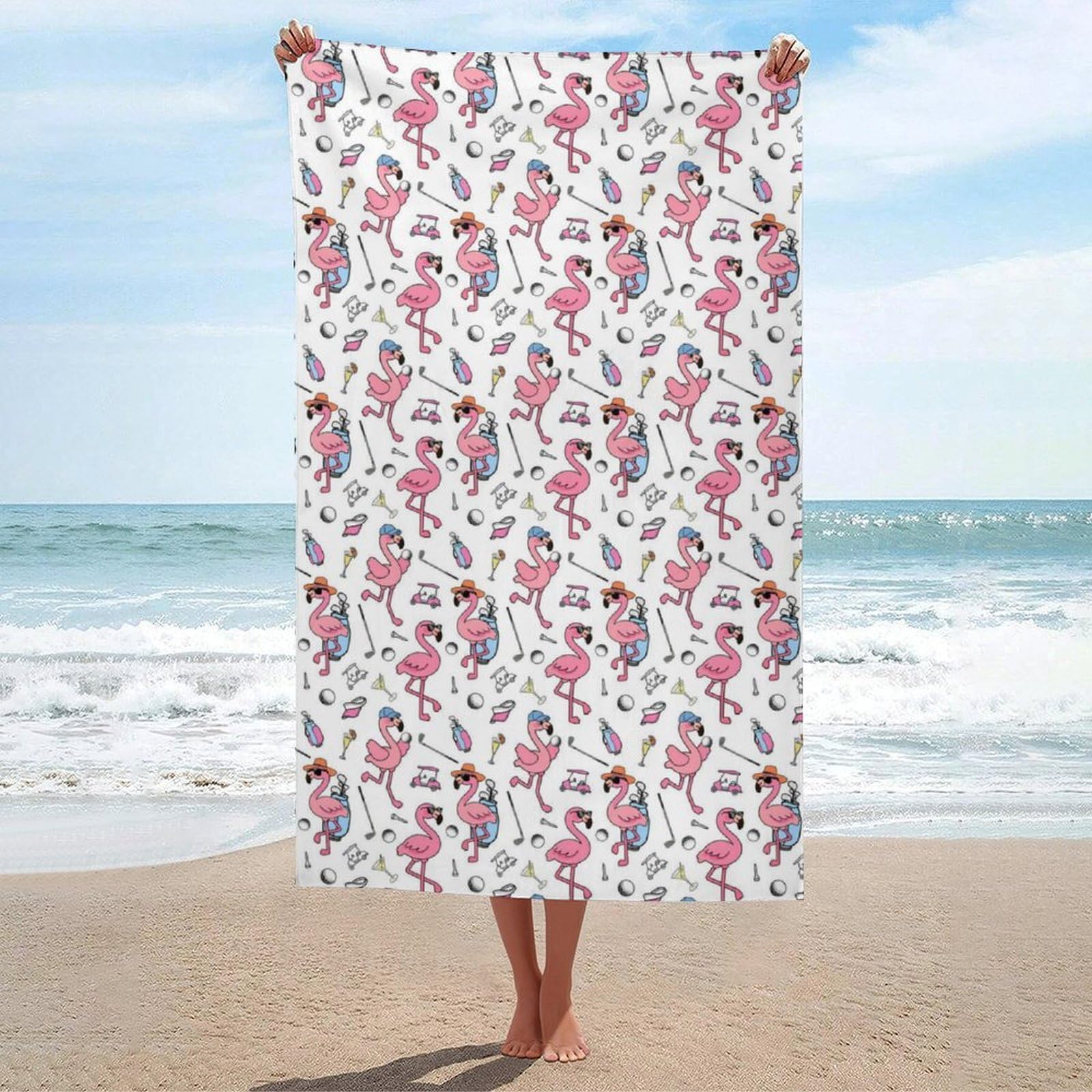 Anceky Bath Towel Quick-Dry Large Golfer Flamingo Beach Towels Soft Absorbent Bath Towel for Travel Swimming Gym 31 X 51 in