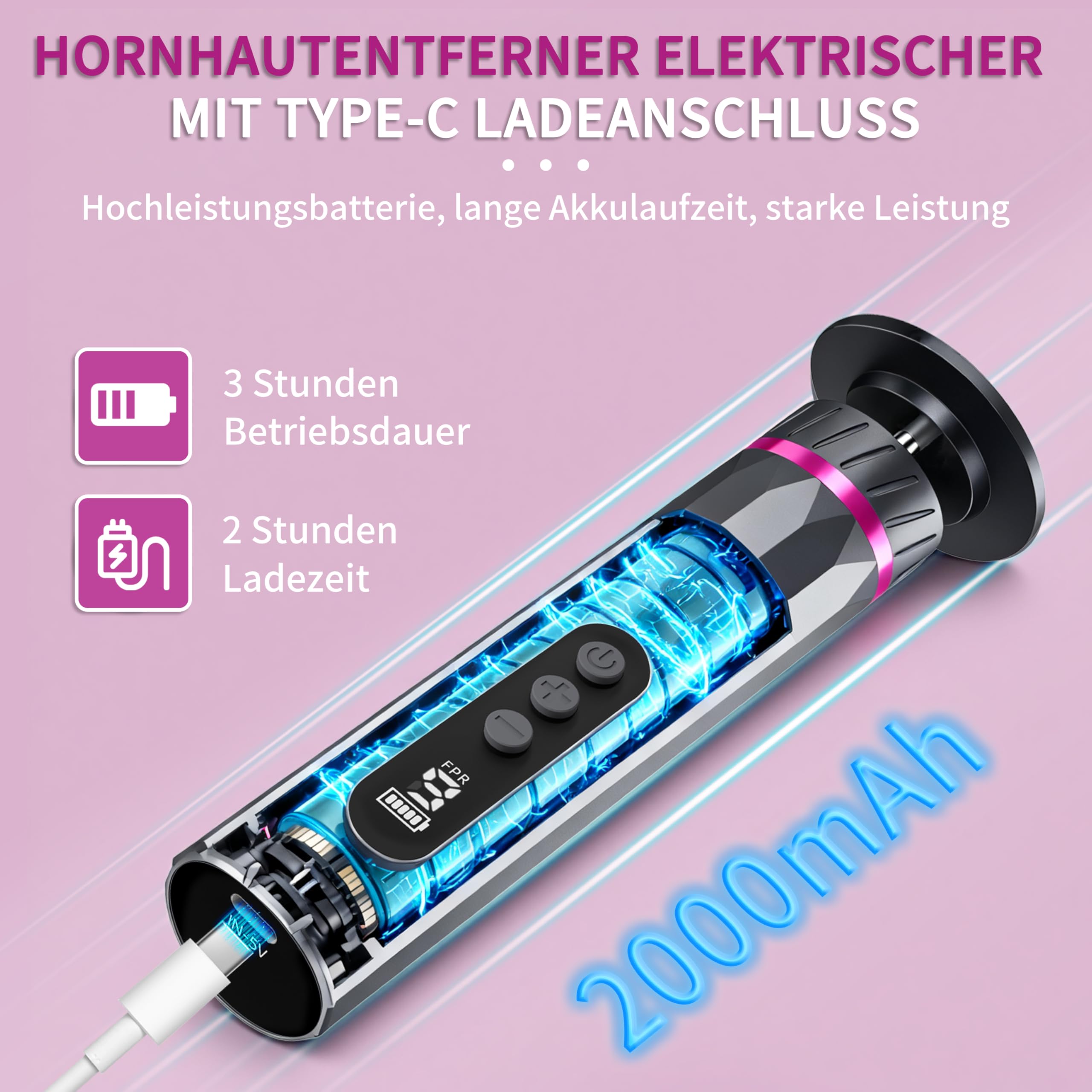 Elektrischer Hornhautentferner für die Füße mit 9 Einstellbare, LED-Anzeige, Hornhautentferner für seidig weiche Füße, Akku Fußpflege Set Damen Herren
