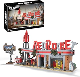 Red Rocket Gas Station Building Blocks Toys, Wasteland Truck Stop Classic Game Merch Creative Action Figures Merchandise, Collectible Present for Fans Friends Kids