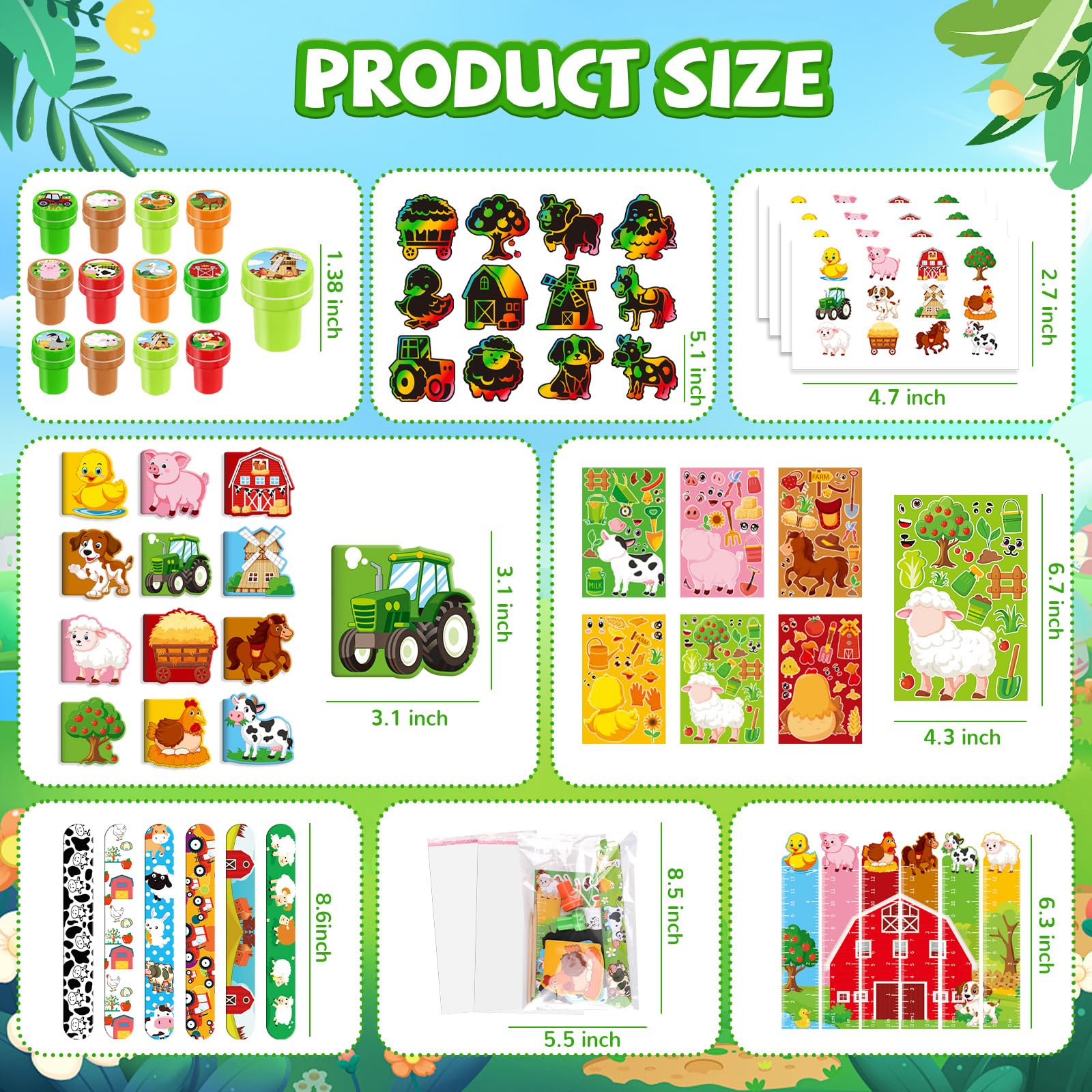 BenLouis 192 pz Fattoria Animali Bomboniere Barnyard Animali Scuola Cancelleria Bulk per Bambini Aula Fienile Regalo di Compleanno Caramelle Goodie Bag Riempitivi Fattoria Decorazione Pinata Premio