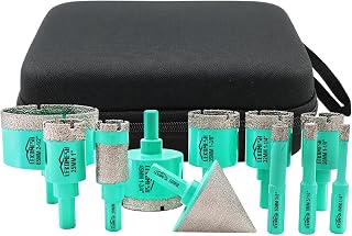 Tile Hole Saw Kit - (6/8/10/25/28/32/35/45/65mm+20mm Drilling Milling Bit+50mm Chamfer Bit) Diamond Core Drill Bits for Porcelain Ceramic Marble Brick Concrete,Triangle Shank