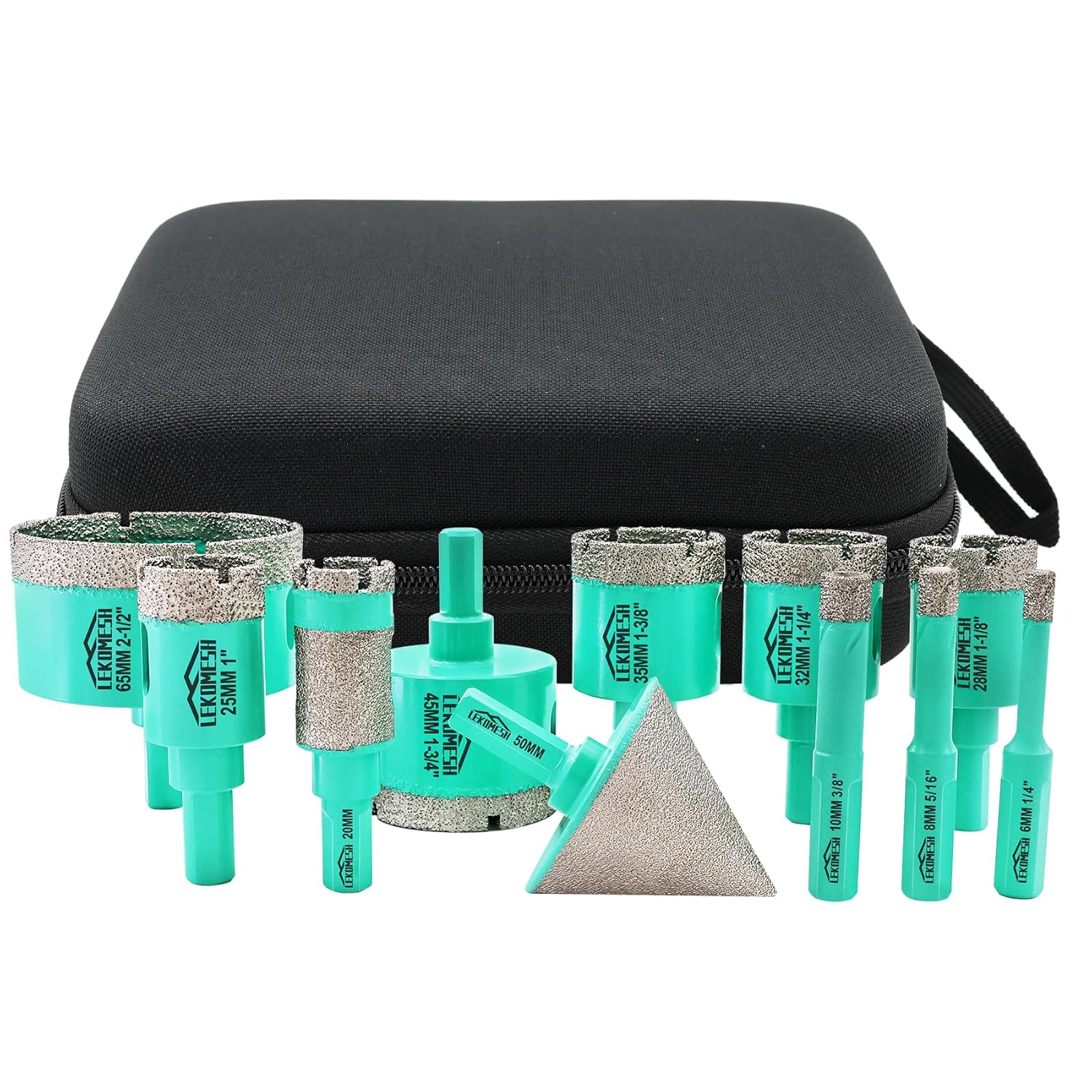 Tile Hole Saw Kit - (6/8/10/25/28/32/35/45/65mm+20mm Drilling Milling Bit+50mm Chamfer Bit) Diamond Core Drill Bits for Porcelain Ceramic Marble Brick Concrete,Triangle Shank