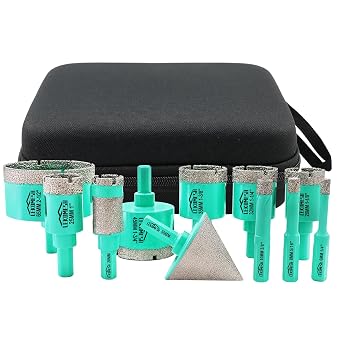 Tile Hole Saw Kit - 6/8/10/25/28/32/35/45/65mm+20mm Drilling Milling Bit+50mm Chamfer Bit Diamond Core Drill Bits for Porcelain Ceramic Marble Brick Concrete,Triangle Shank