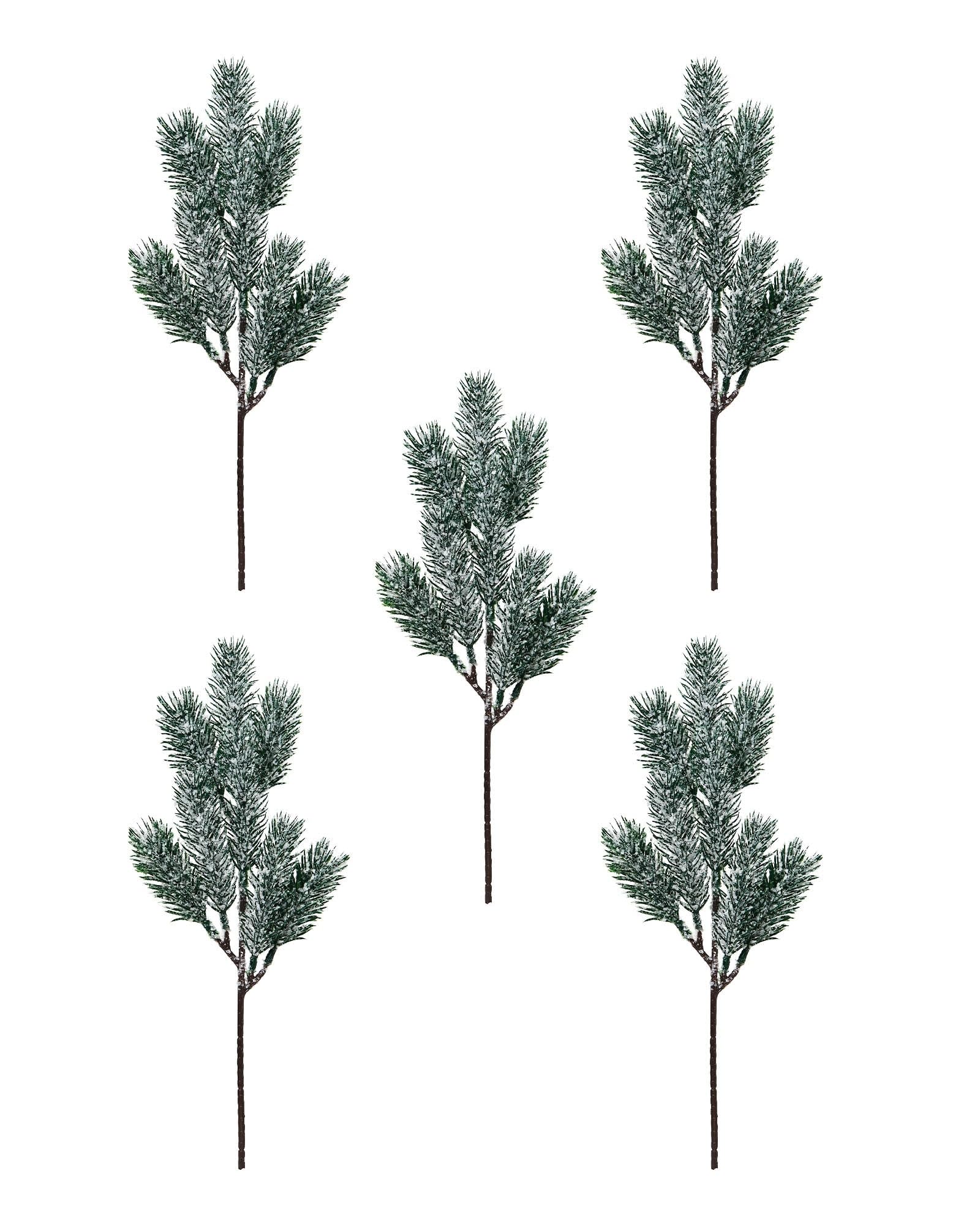 Set of 5 Frosted Pine Picks, Green PE Tips, 32 cm – Decorative Branches for Christmas Trees & Wreaths