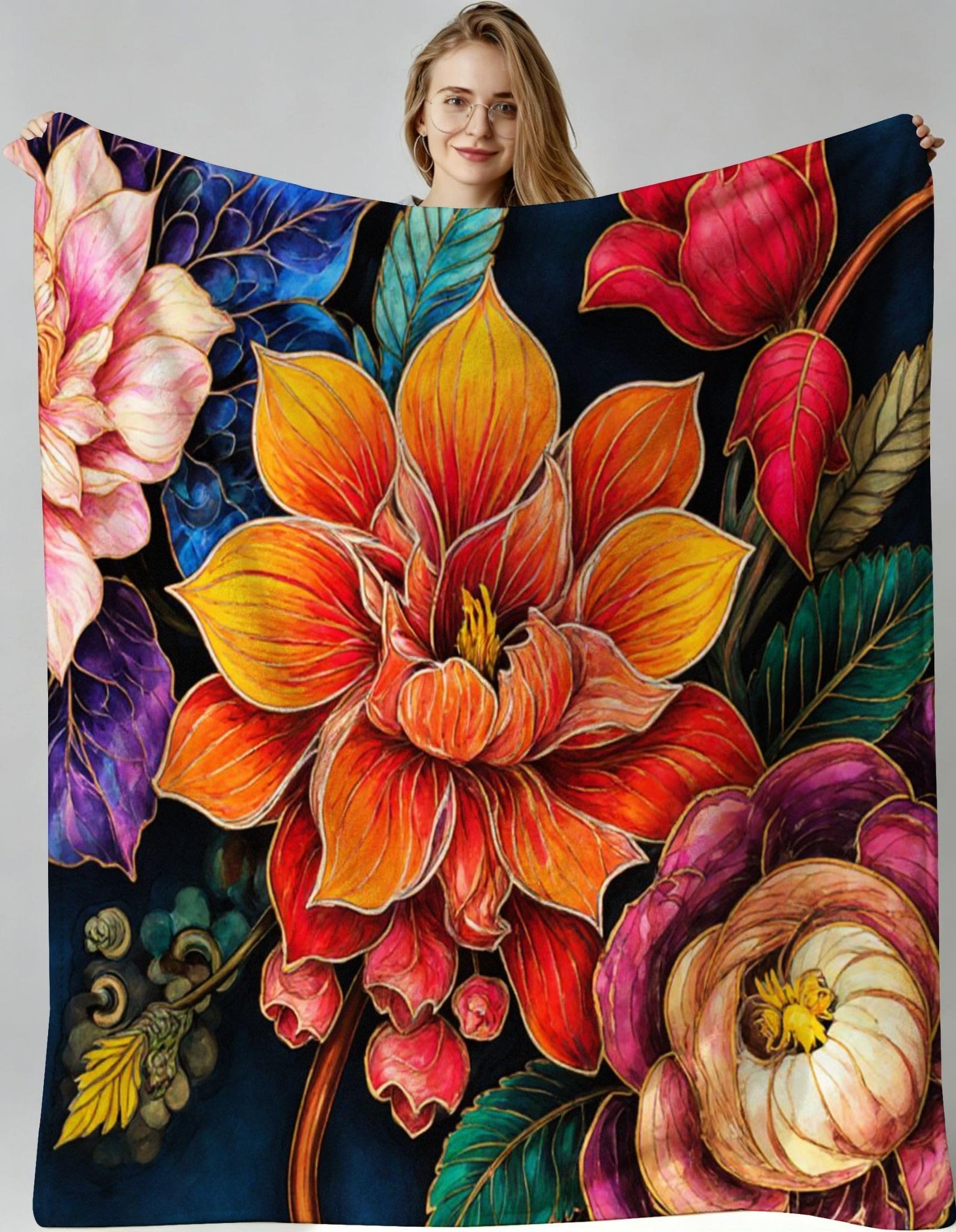 Plaid polaire enfant 130x150 cm fleurs colorées jeté canapé