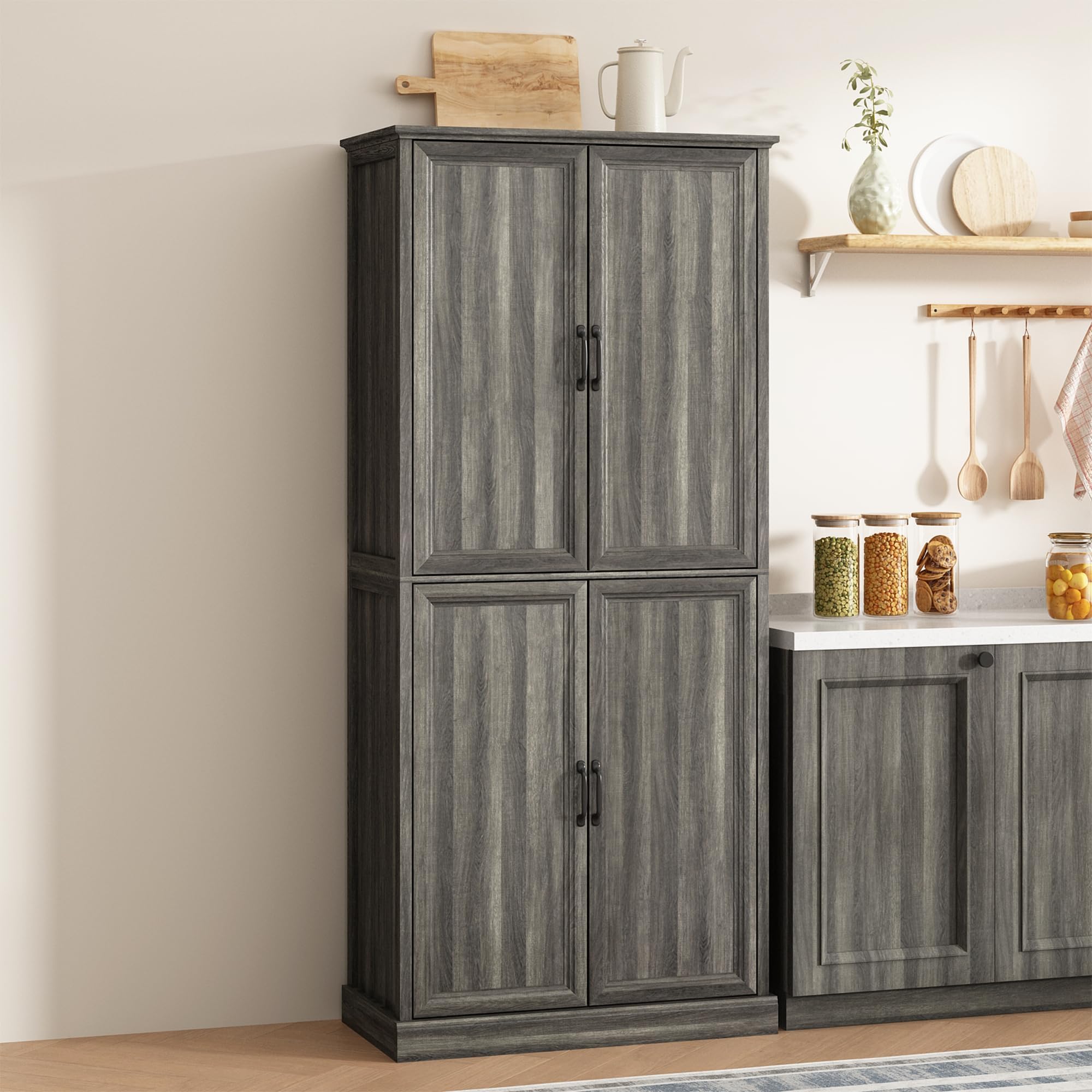 Tradare 71'' Tall Pantry Cabinet, Farmhouse Kitchen Pantry Storage Cabinet with Barn Door and Adjustable Shelves, Rustic Wood Freestanding Cupboard