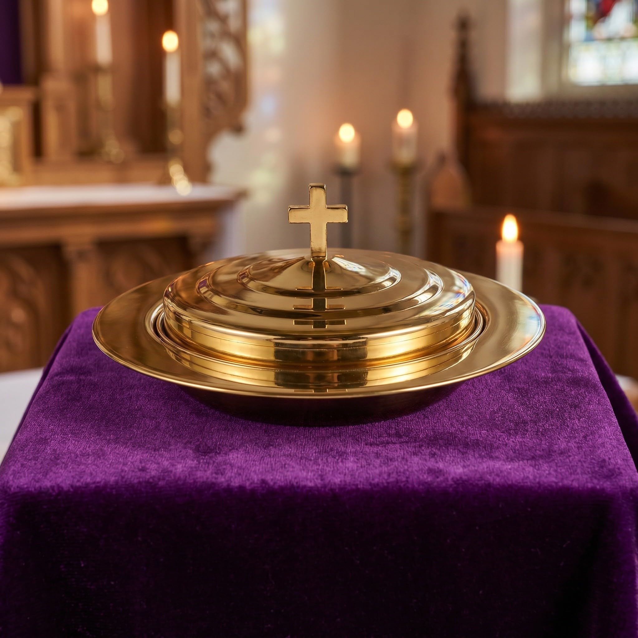 OUNONA Plateau de Communion : Plateau à Pain en Acier Inoxydable doré - 20 cm de diamètre intérieur - Plat d'offrande pour Le culte chrétien