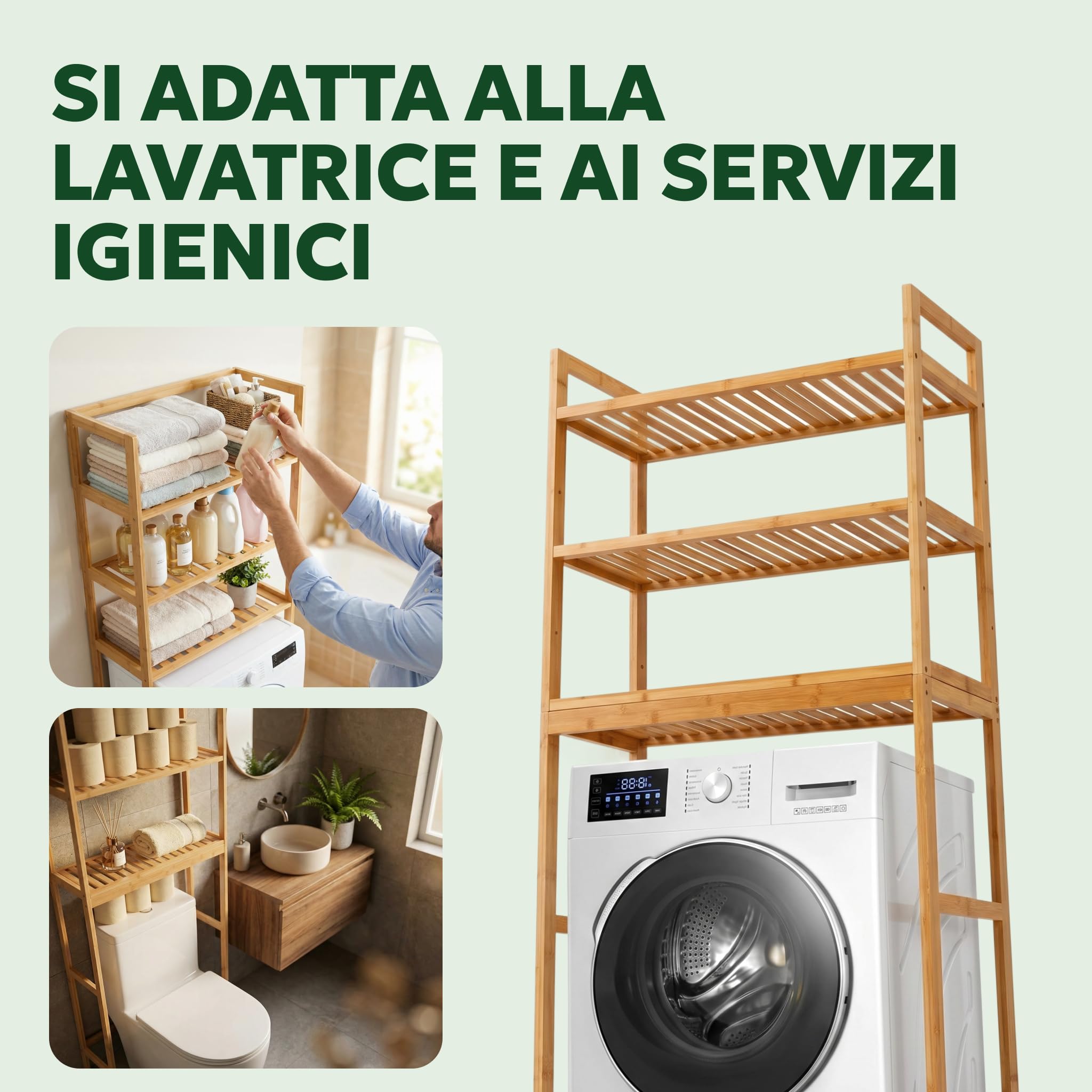 MY FAT GORILLA Armadio per lavatrice – Scaffale per lavatrice – Scaffale WC – 66 x 26 x 170 cm – Mensola per lavatrice – Ripiano sopra lavatrice