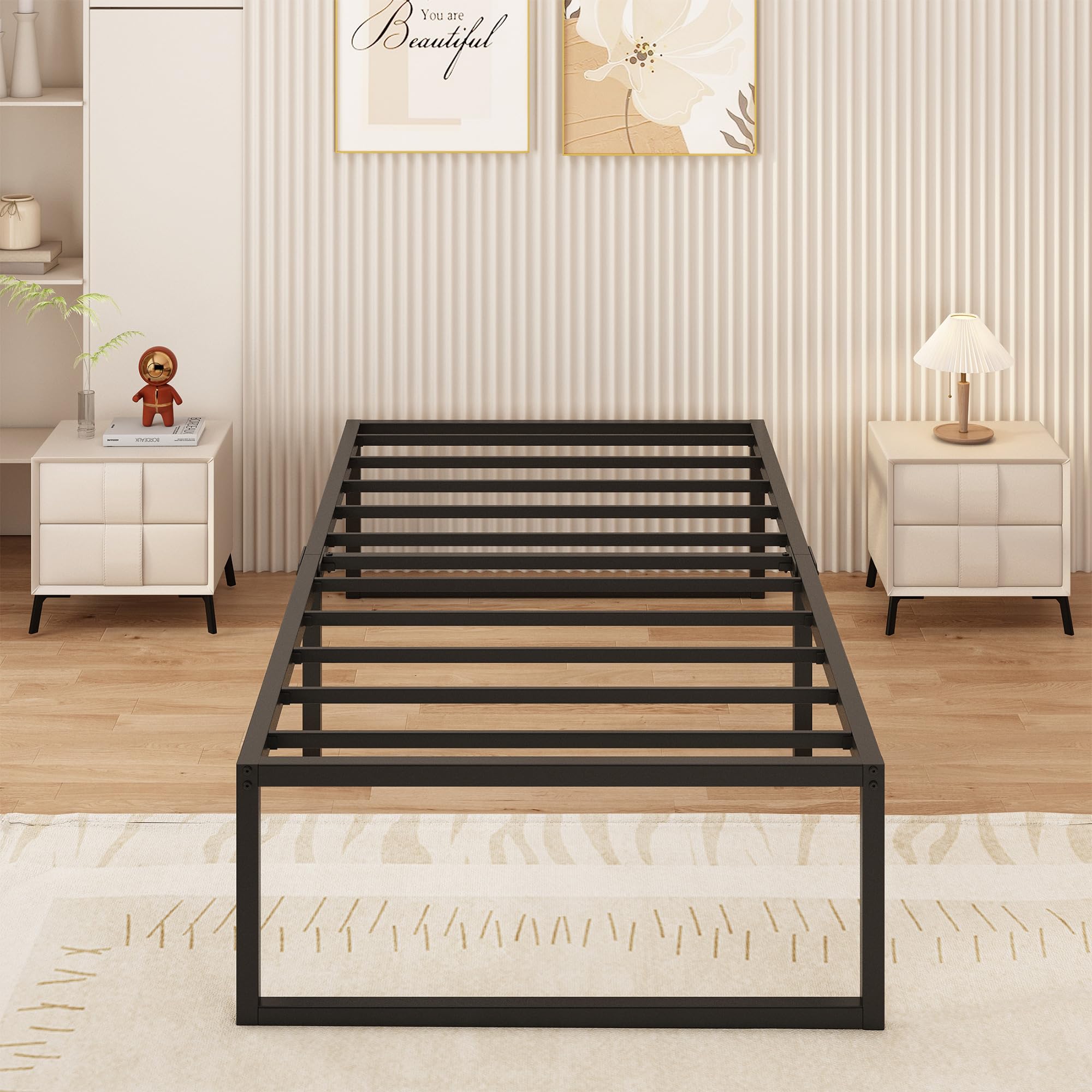 Yicensen Small Single Bed Frame 75x190 cm Metal Platform Bed Small Single with Steel Slat Support, Easy Assembly, Noise Free, No Box Spring Needed, 41cm High, Black