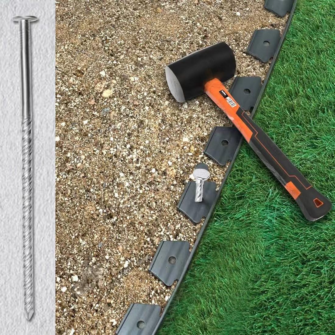 Artificial Turf Stakes Landscape Edging Stakes Spiral Stainless Steel Anchoring Spikes for Landscaping Edging, Weed Barrier, Lawn Edging,Tent Stakes, 6 in 76 Pcs