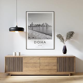 Doha Travel Print, Doha Travel Poster, Qatar Print, Travel Art, Travel Decor, Black and White,