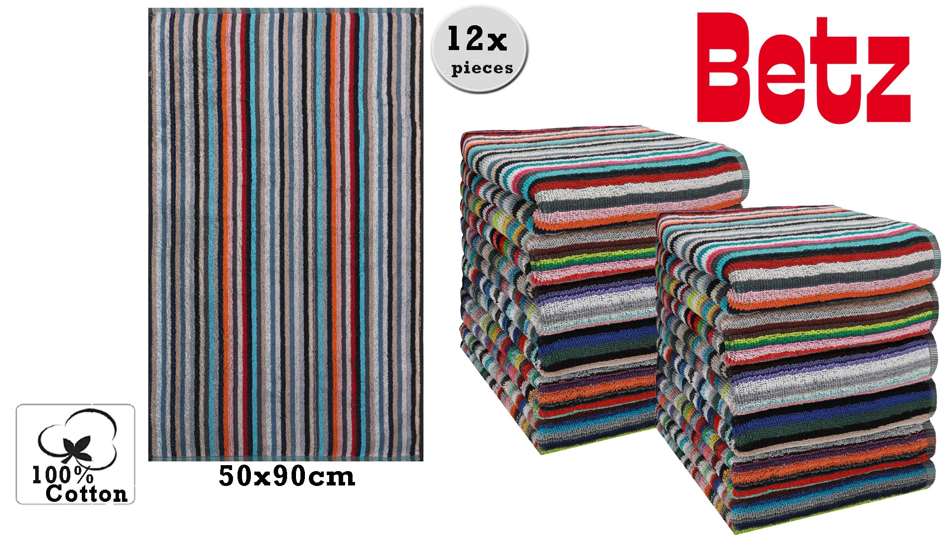 Betz Paquete de 12 piezas de toallas paños de cocina resistentes tamaño 50x90 cm 100% algodón colorido a rayas