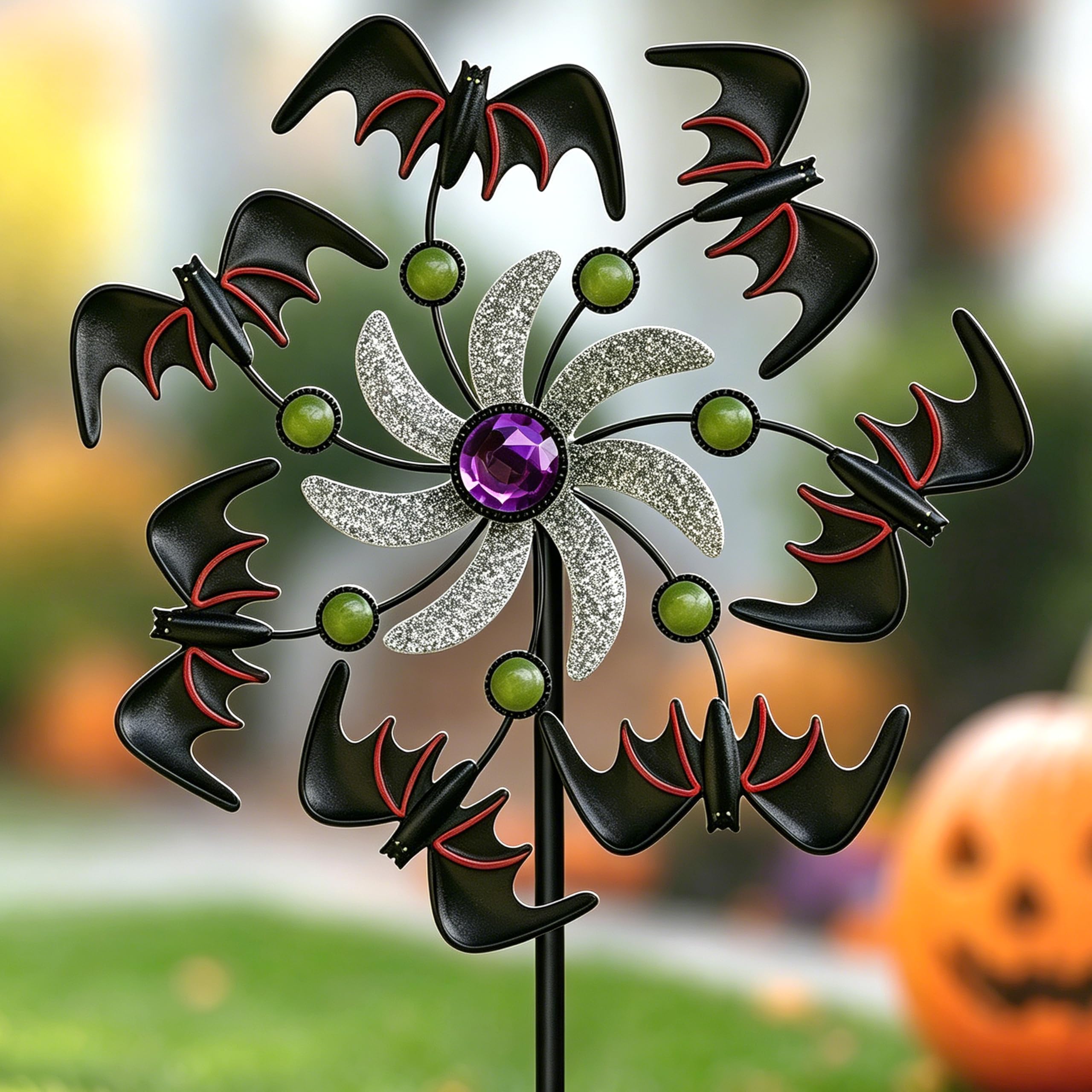 COOZZYHOUR Halloween Bat Wind Spinner,39" Metal Yard Garden Stake Wind Sculpture,Outdoor Garden for Patio Lawn Halloween Party Decoration