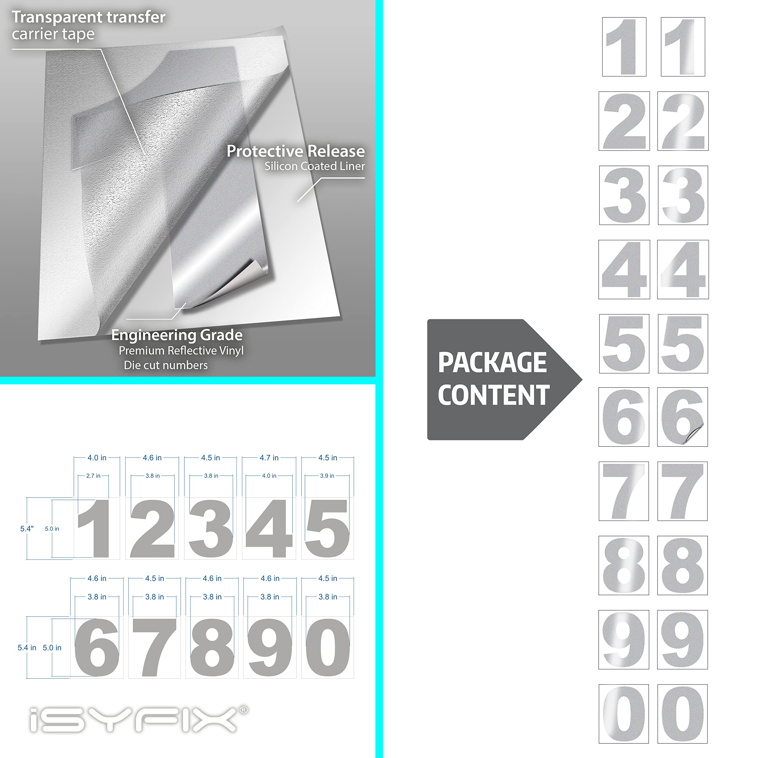 Amazon.com: iSYFIX Reflective White-Silver Vinyl Numbers Stickers
