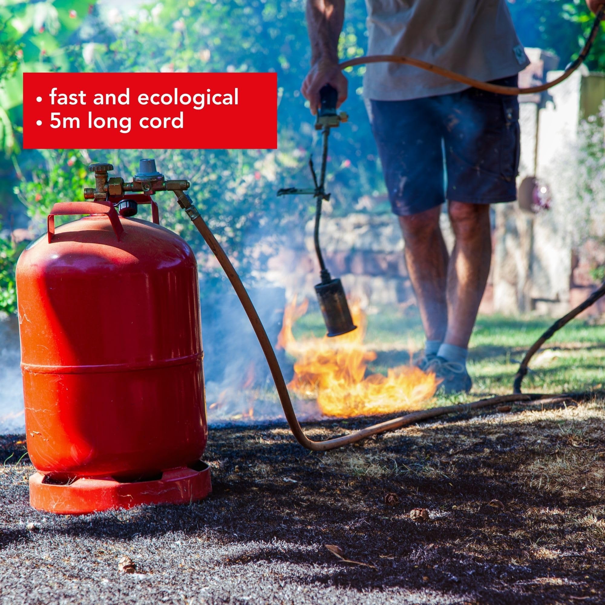 Toolland Désherbeur thermique à gaz, régulateur de pression, tuyau 5 m