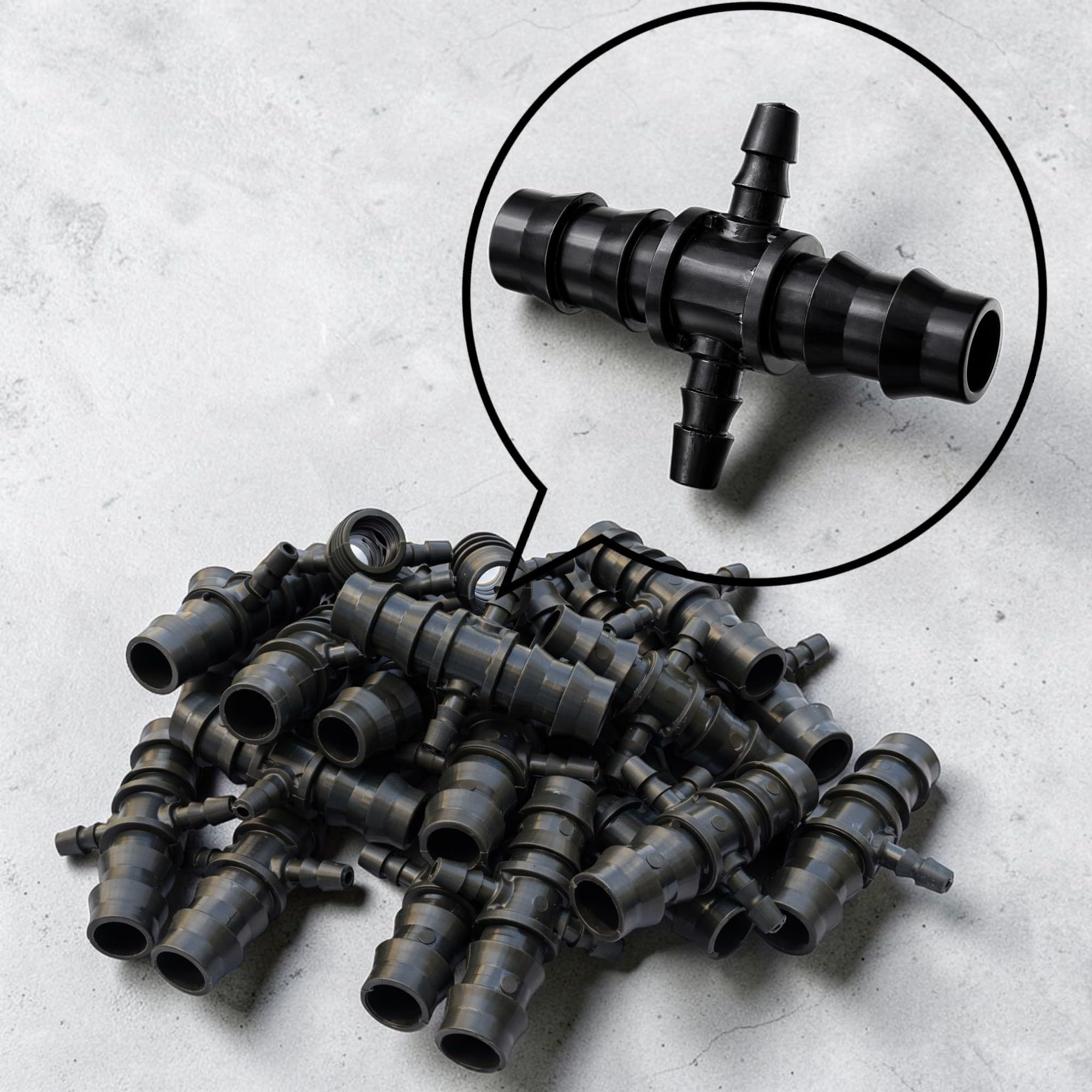 TechHark® 16mm to 4mm Cross 4-Way Drip Irrigation Connectors, Barbed Design, Black, Pack of 25-picture-15