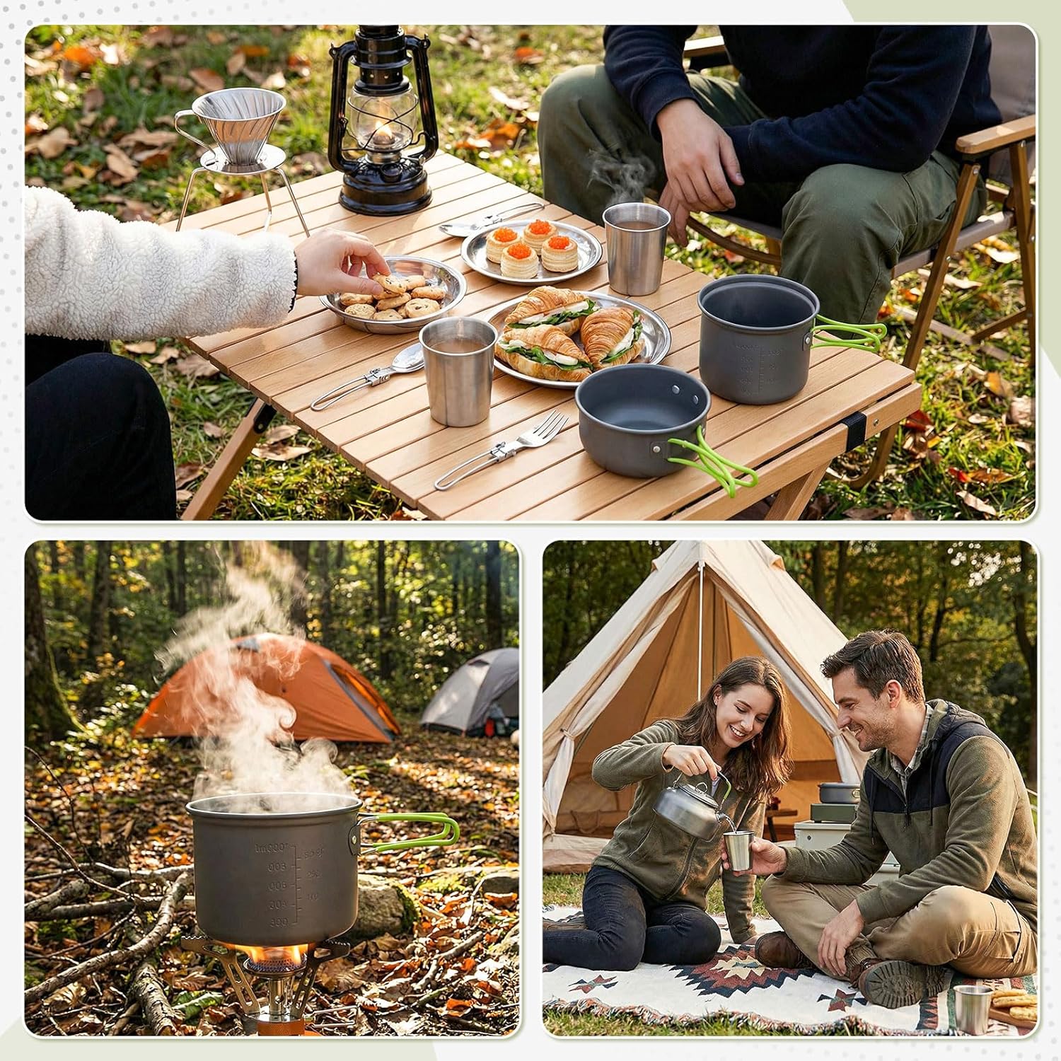 18 Pcs Camping Cookware Mess Kit, Lightweight Pot Pan Mini Stove 2 Set Stainless Steel Cups Plates Forks Knives Spoons Backpacking Cooking Set for Camping, Hiking, Backpacking and Picnic