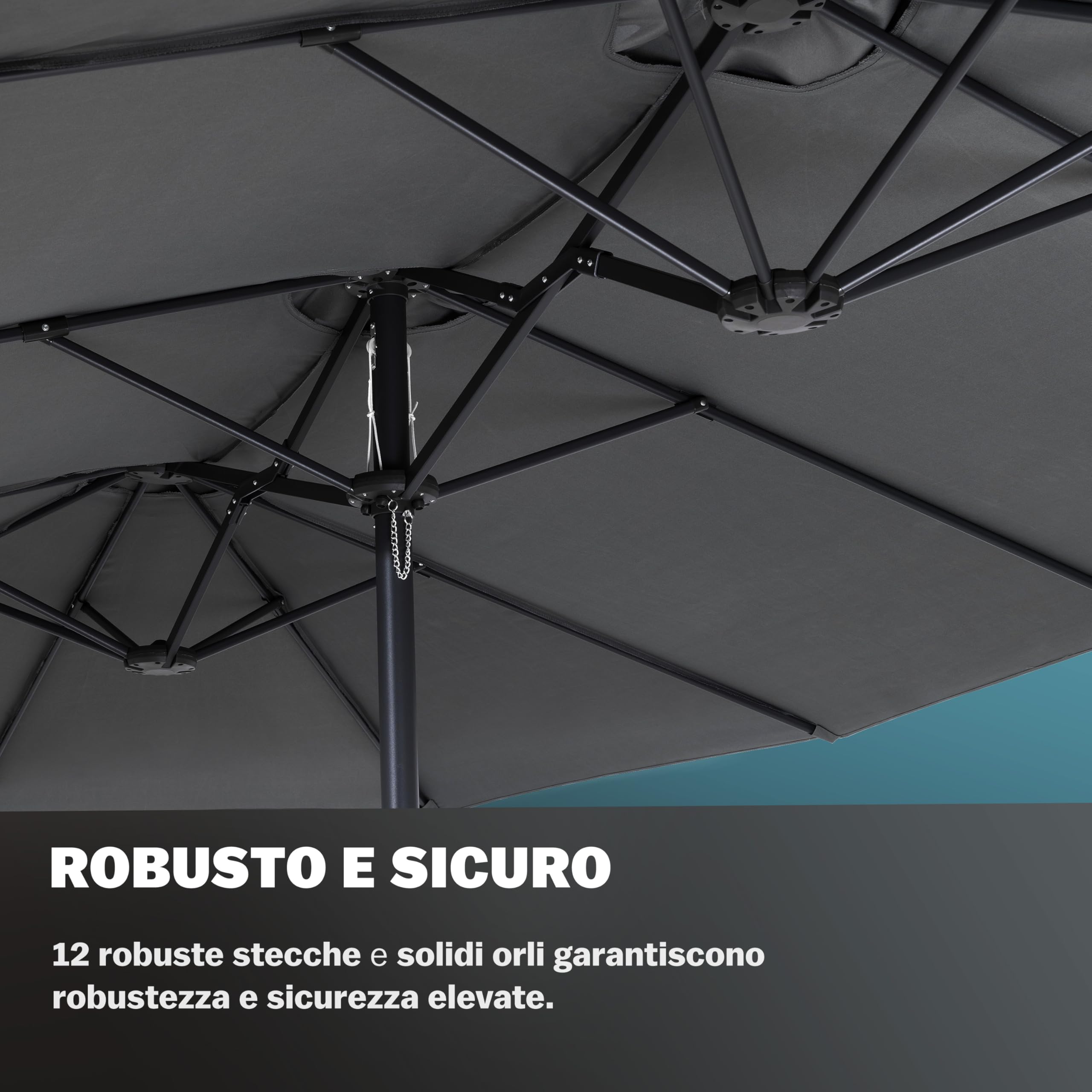 Kingsleeve Ombrellone XXL 460x270 cm Protezione UV 80+ Doppio Grande con Custodia e Manovella Impermeabile da Giardino Terrazza Balcone Mercato Nero