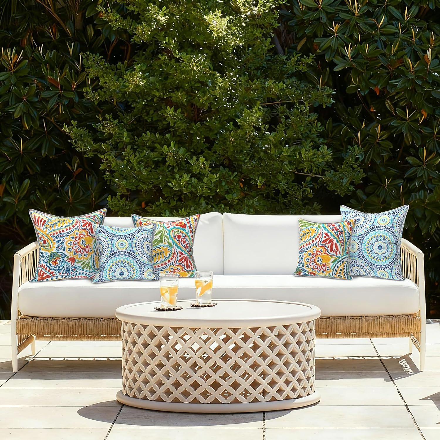 LVTXIII Pack of 2 Outdoor Throw Pillow Covers Accent Waterproof Pillow Covers ONLY, Patio Square Cushion Cases for Garden Balcony Couch Sofa Decoration 20x20 inch, Paisley Multi