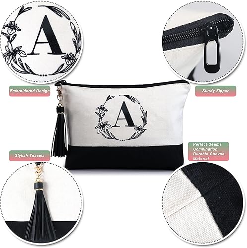 Miniatura 8 de BeeGreen Bolsas de lona con iniciales, regalo de cumpleaños personalizado para mujer, monograma bordado con mango de cuero