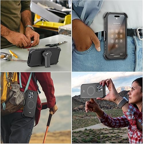 Miniatura 7 de MYBAT PRO Maverick Series - Funda para iPhone 15 Pro Max con funda de clip para cinturón, compatible con MagSafe, con protector de pantalla,