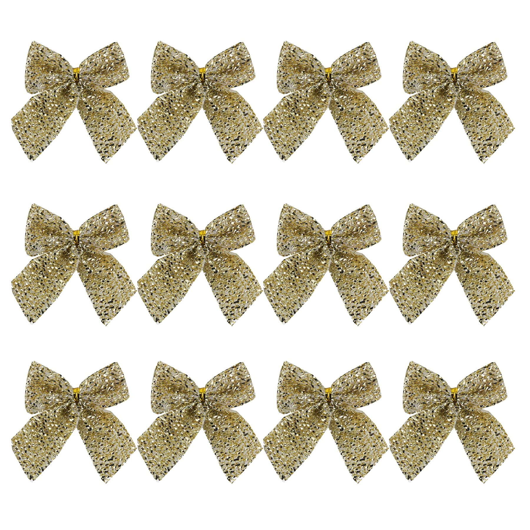 Davies Gold Christmas 12 Mini Tinsel Bows 6Cm Tree Decoration