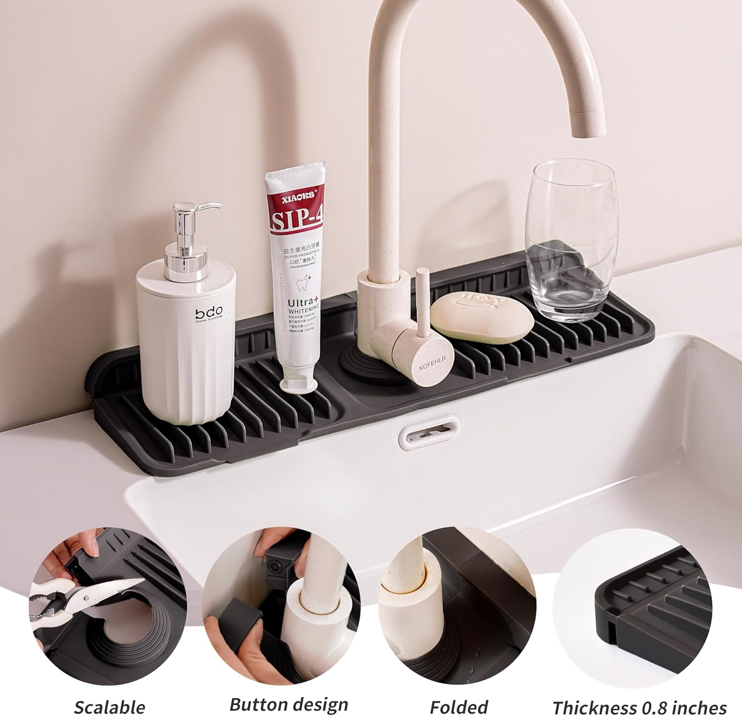 ZJWZLG 14.57" Silicone Sink Splash Guard - Essential Kitchen Sink Accessory With Drip Tray 6 thumbnail image