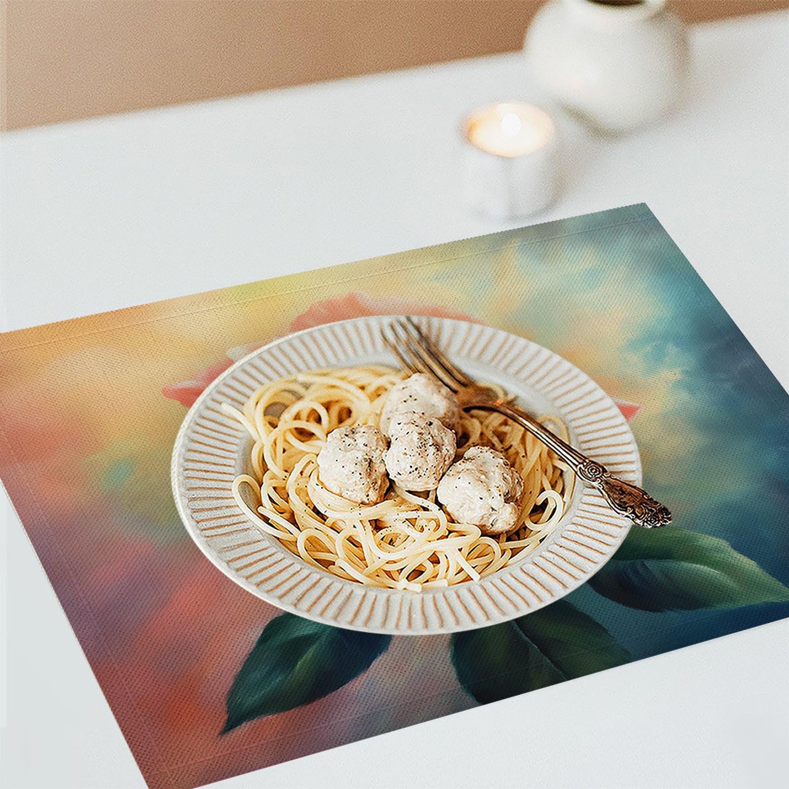 Set di 8 Tovagliette Americane Lavabili Cotone Lino Astratto - Tovaglietta Americana Resistenti al Calore Durevole Rosa - per Colazione Pranzo 30×45 cm