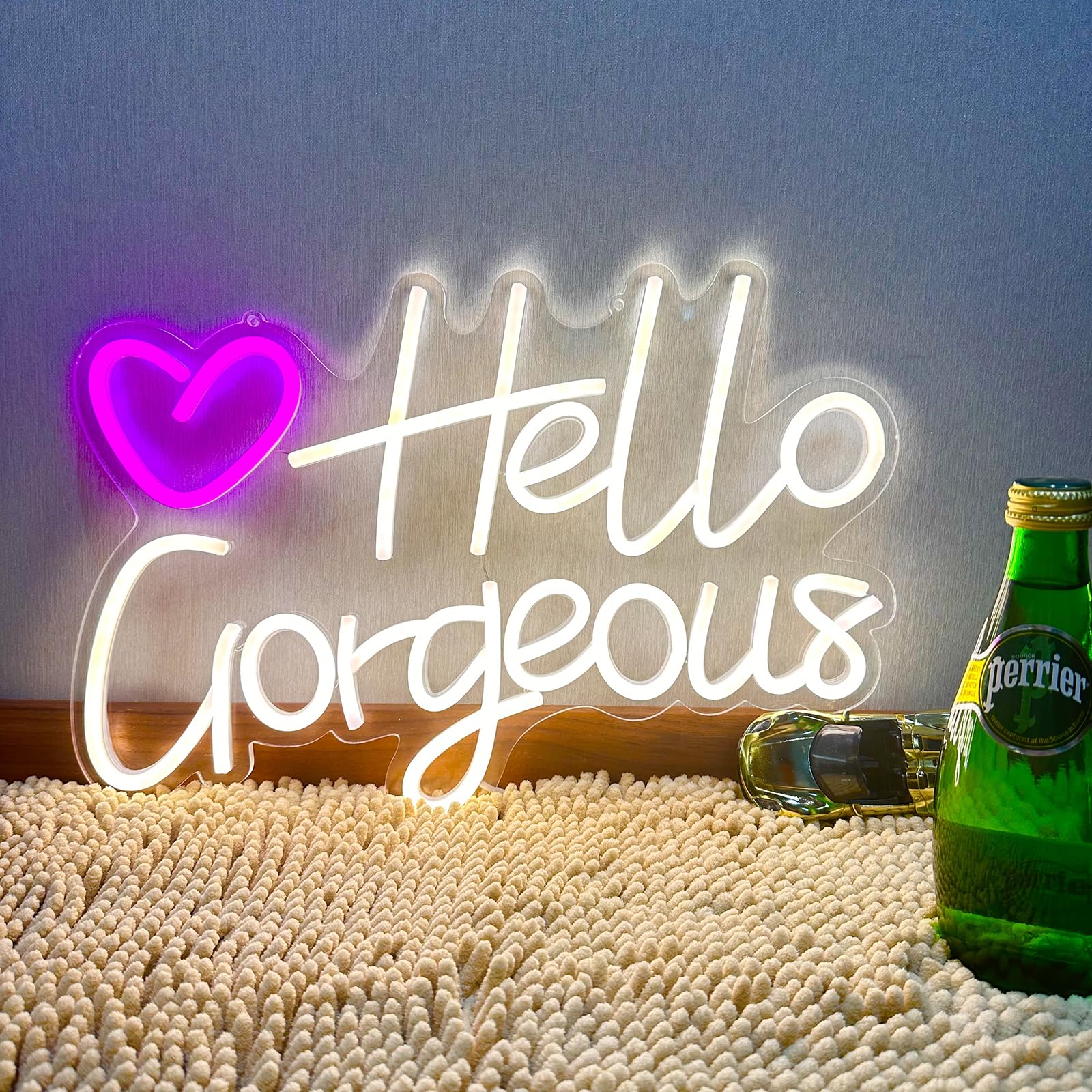 HFHungkeong Hello Gorgeous Neon Sign for Home Party Wedding Bedroom Birthday Art Bar Club Wall Backdrop Decoration, Best Gift for Wife Friends Adults Kids, Dimmable Switch USB Powered (Warm White) — image 1