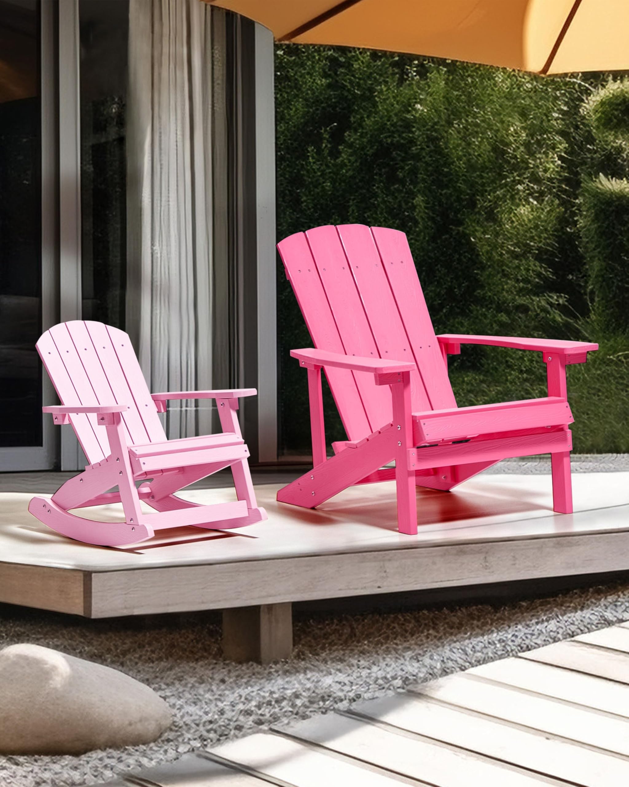 Chaise de Jardin en Plastique Effet Bois Terrasse Extérieur Rose Adirondack