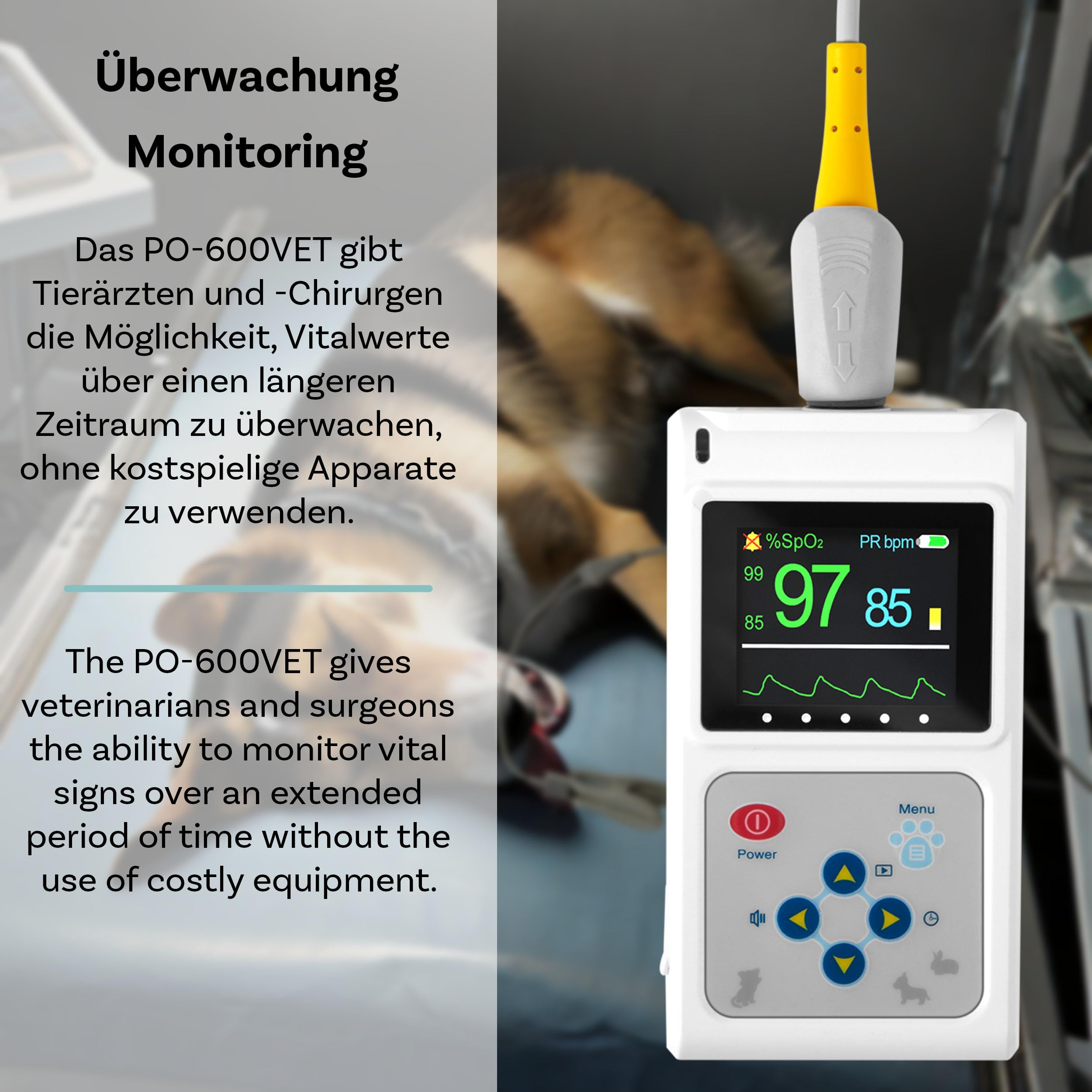 Pulox PO-600VET Veterinär Pulsoximeter für SpO2 & Puls bei Tieren | Oximeter für Tierarzt, Tierklinik und Heimanwendung, geeignet zur Kontrolle wichtiger Vitalparameter