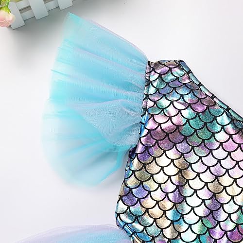 Miniatura 5 de AFAVOM Disfraz de Bam Bam para niñas, disfraz de princesa Sirenita para Halloween, cosplay, un hombro, leotardo de ballet, vestido de baile