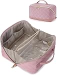 Wandering Nature Travel Makeup Bag, Quilted Large Capacity Organizer, Open Flat Toiletry Bag for Women with Divider & Handle