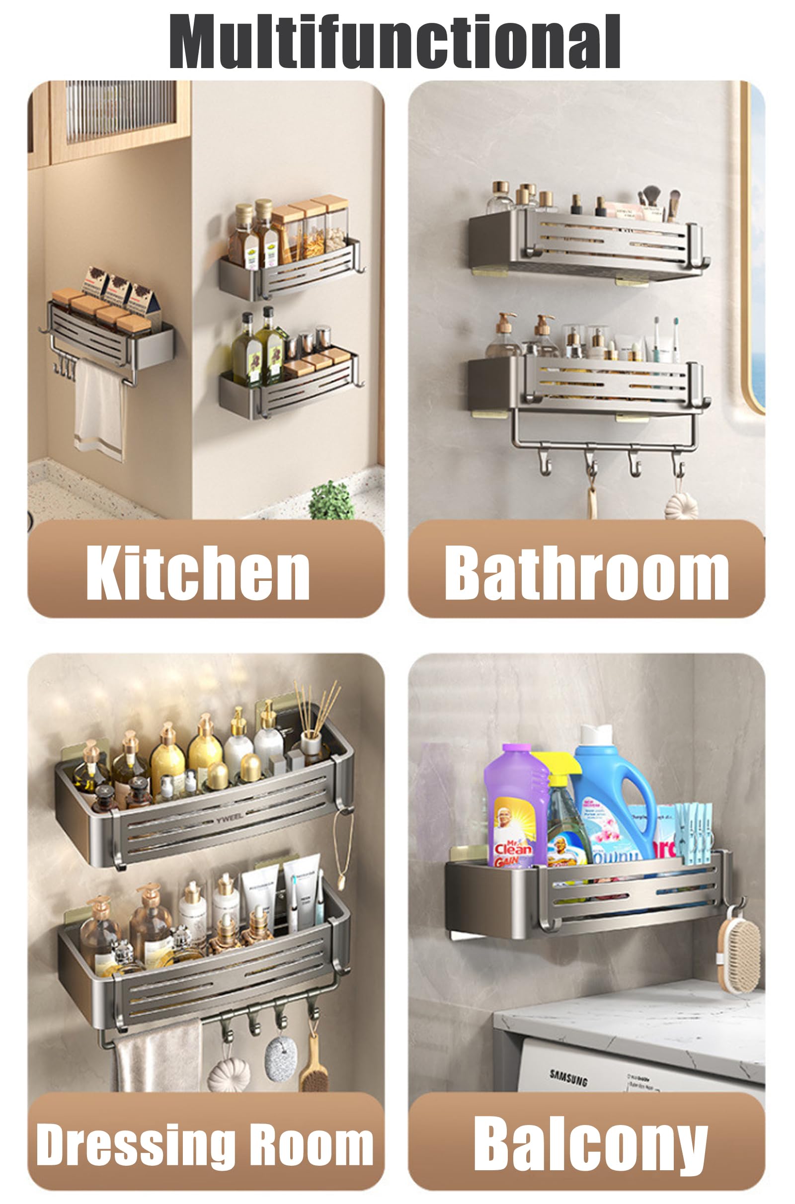 Duschzubehör Badezimmer Ablage Ohne Bohren Duschkorb Zum Hängen Ablage Dusche Bathroom Storage & Organisation Duschablage Zum Kleben Dusche Zubehör,2,Grau