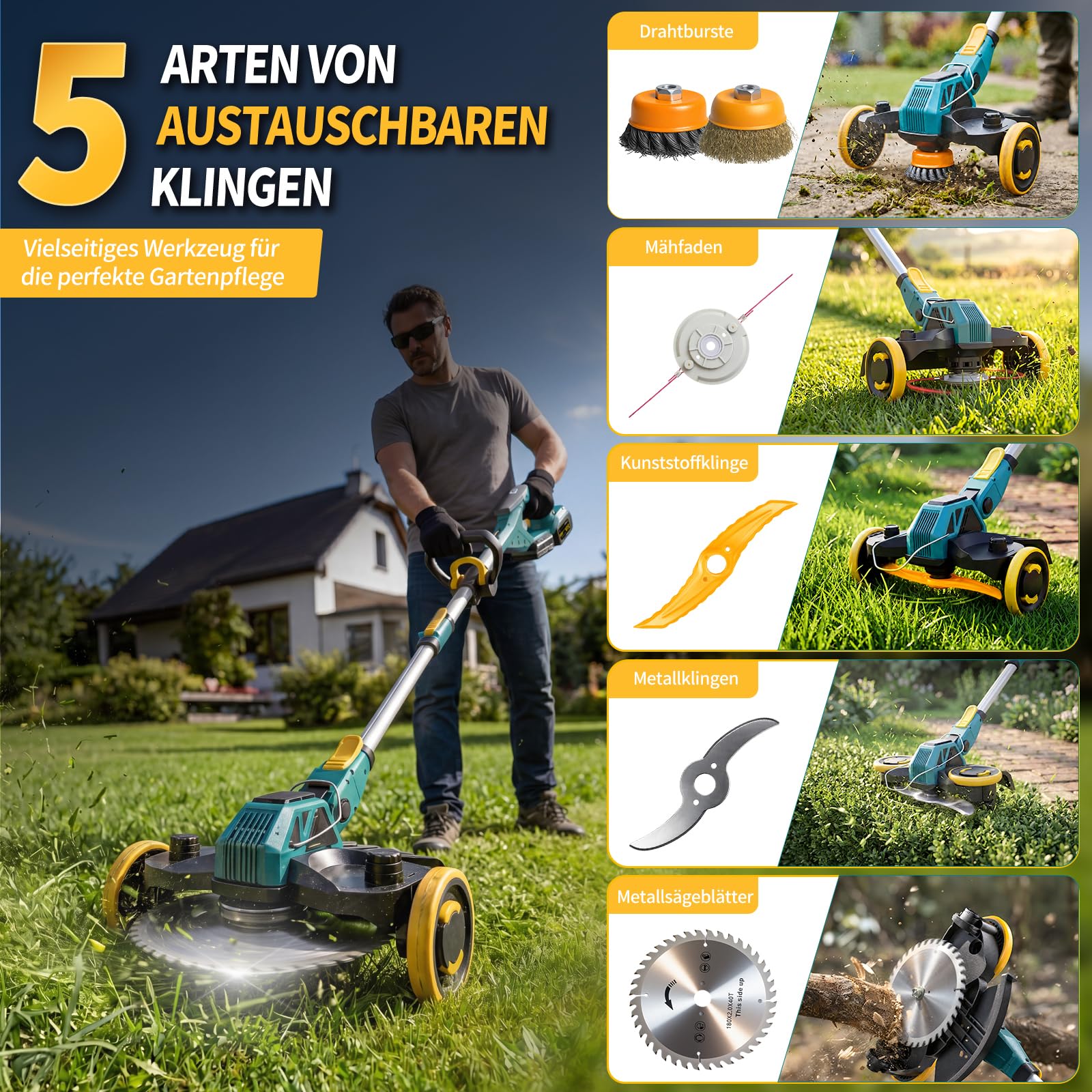 Makita Akku Rasentrimmer 21V 5 in 1 900W Bürstenloser Motor Freischneider 2x4.0Ah