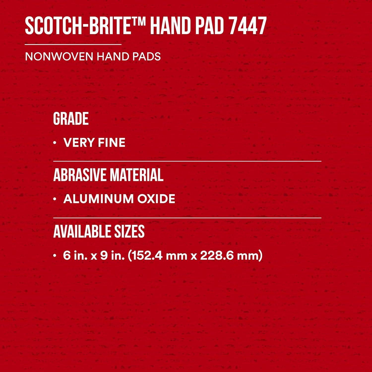 3M Scotch-Brite General Purpose 7447 Hand Pad, Very Fine Grade, 6 in x 9 in, Pack of 20, Aluminum Oxide, Surface Preparation, Scuffing, Blending, Cleaning, Maroon