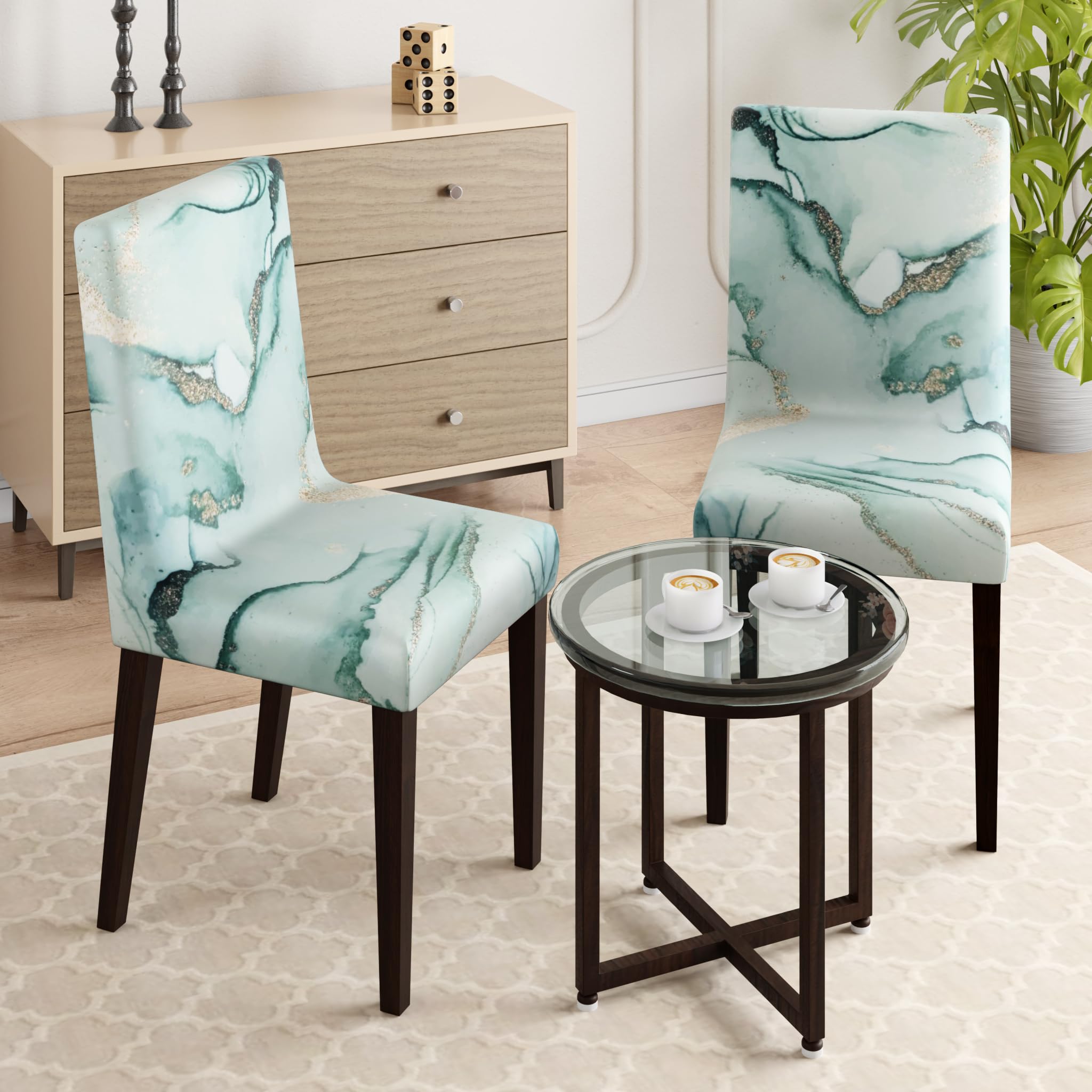 Wakefit Printed Chair Cover | Elastic Stretchable Dining Table Chair Cover 2 Seater | Removable & Washable Slip Cover | Chair Seat Protector | Marbelo | Set of 2-image-15