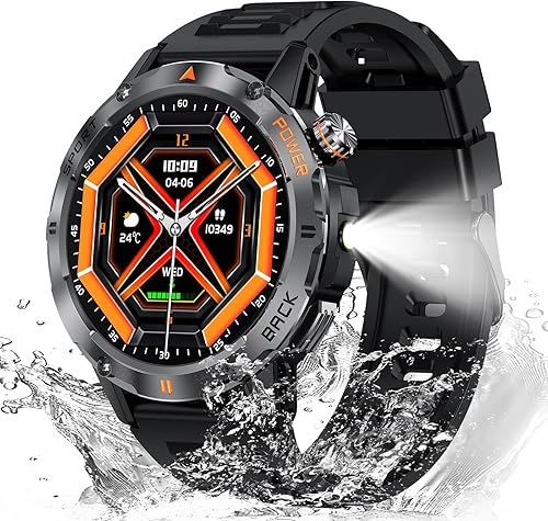 Reloj inteligente militar para hombre, (responderhacer llamadas), reloj inteligente de fitness con linterna compatible con Android y iPhone,