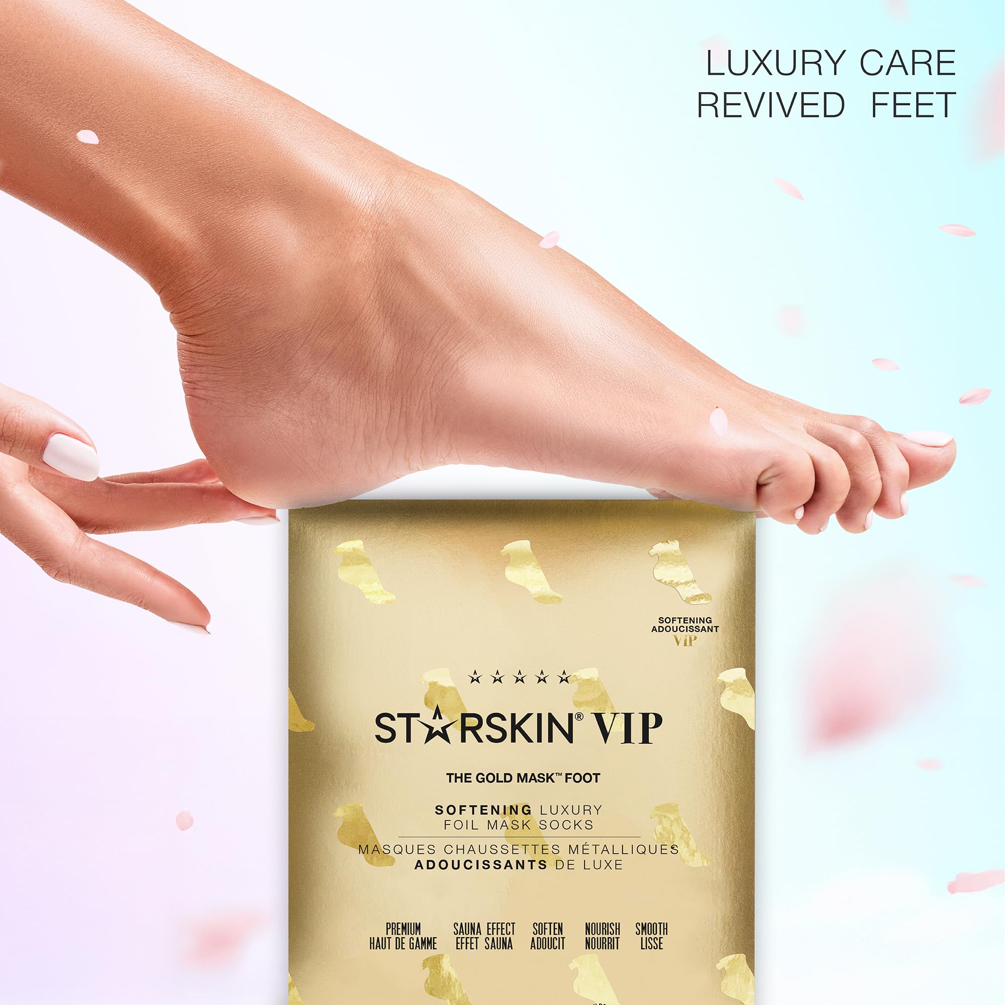 STARSKIN VIP Gold Fußmaske, 4x16g, Pflegende Feuchtigkeitsmaske mit Sheabutter und Rosenöl, Koreanische Hautpflege